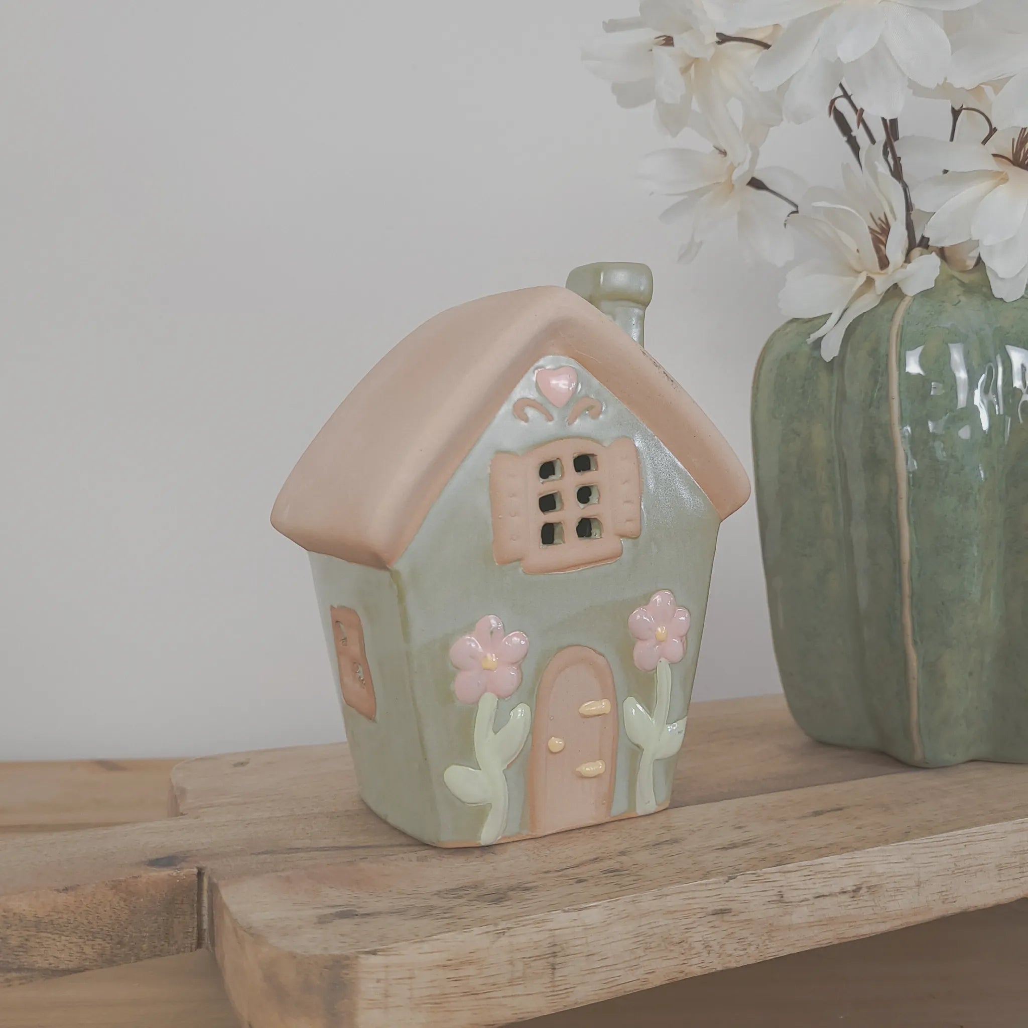 Spring Flower Ceramic House Tealight Holders