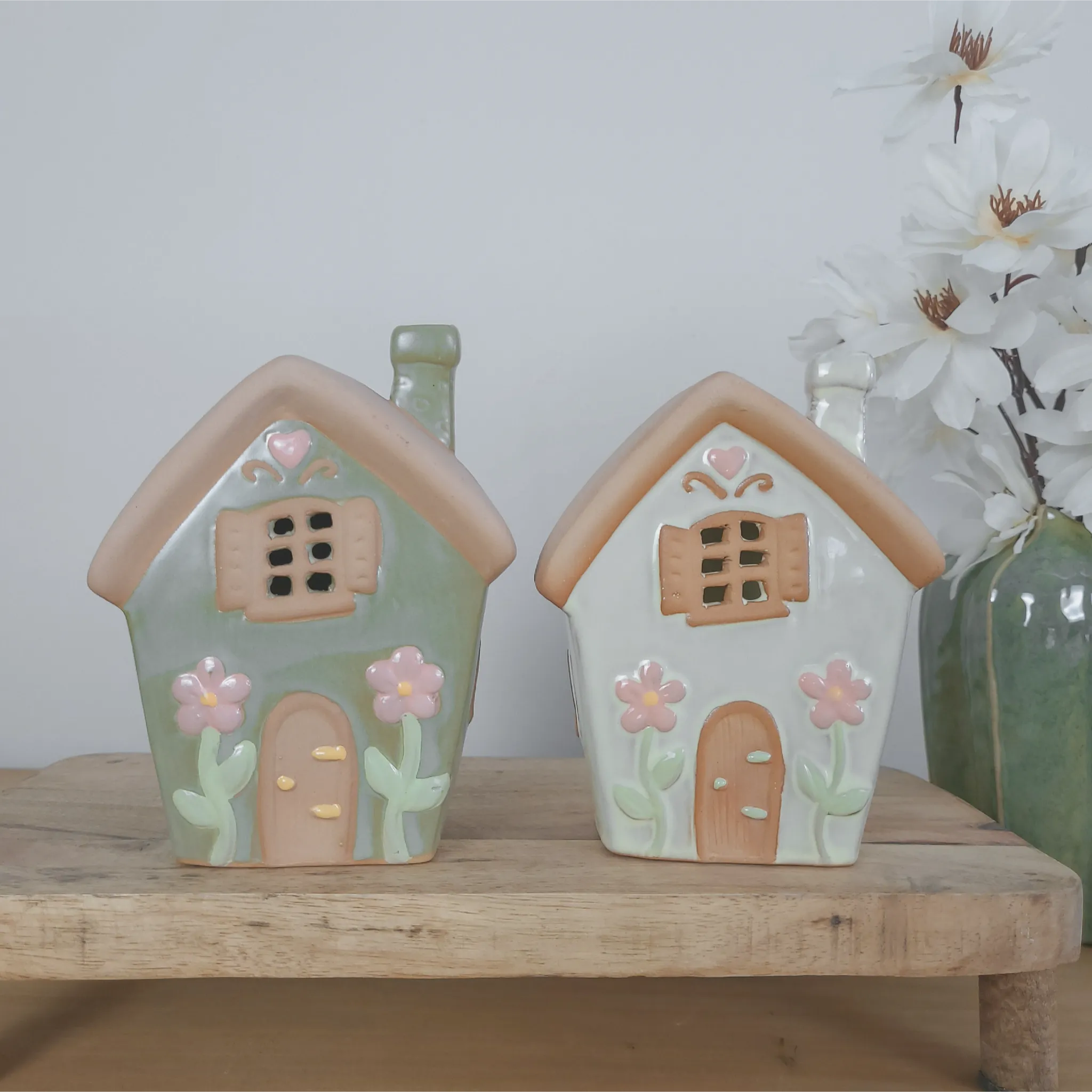 Spring Flower Ceramic House Tealight Holders