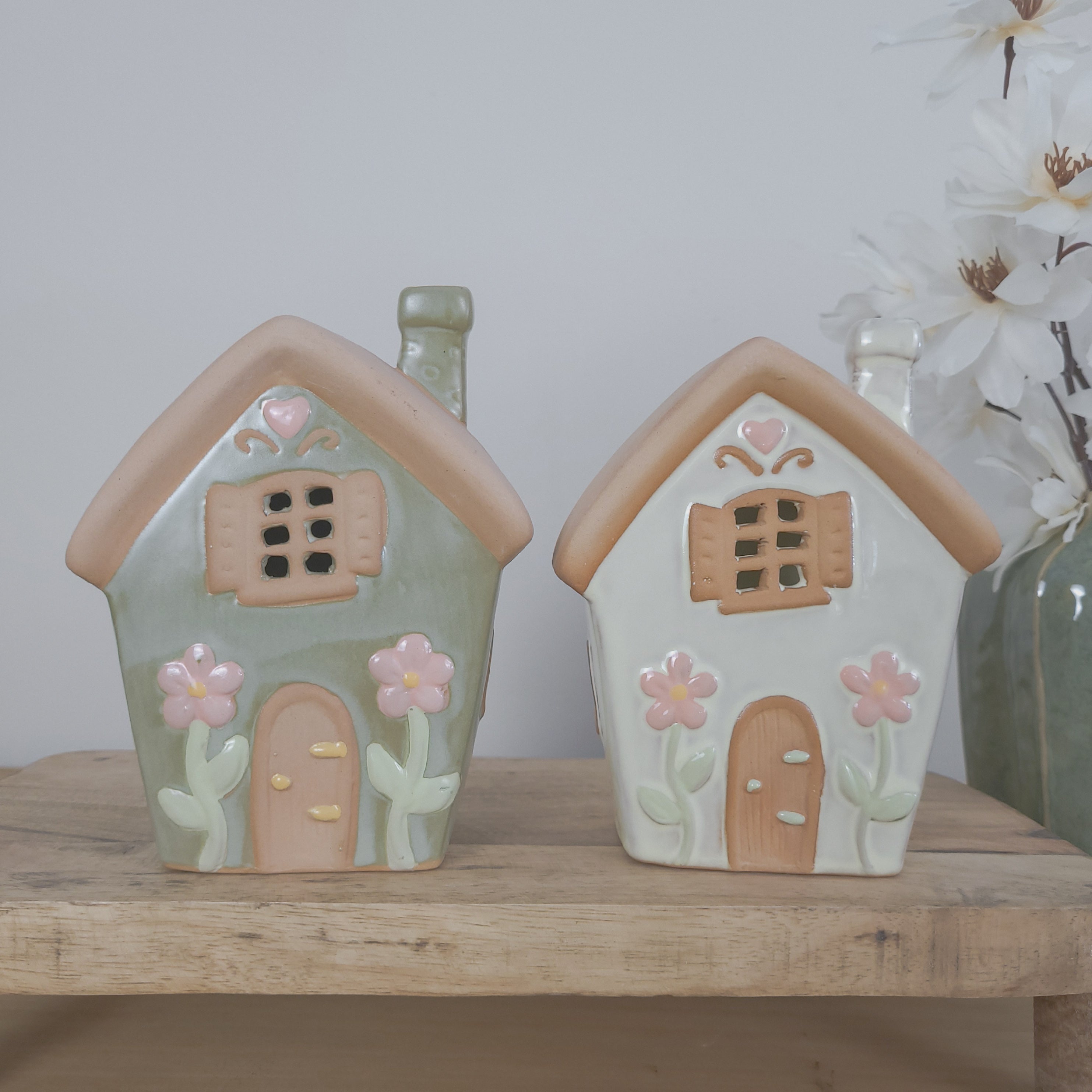Spring Flower Ceramic House Tealight Holders