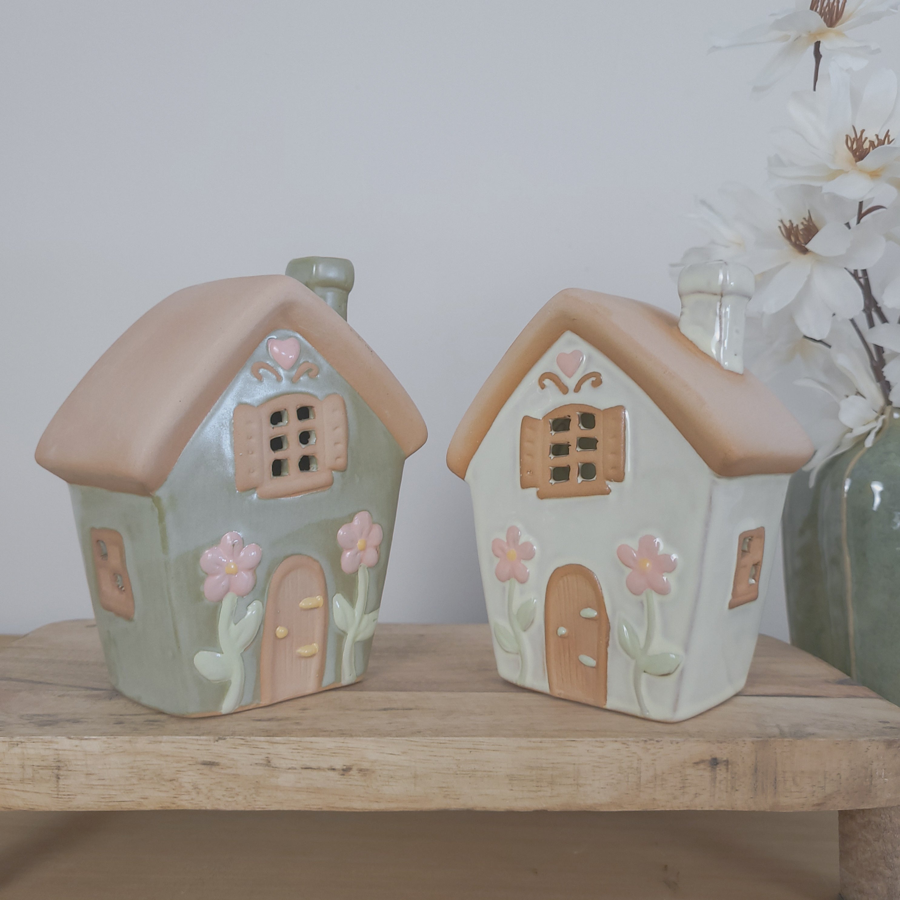 Spring Flower Ceramic House Tealight Holders