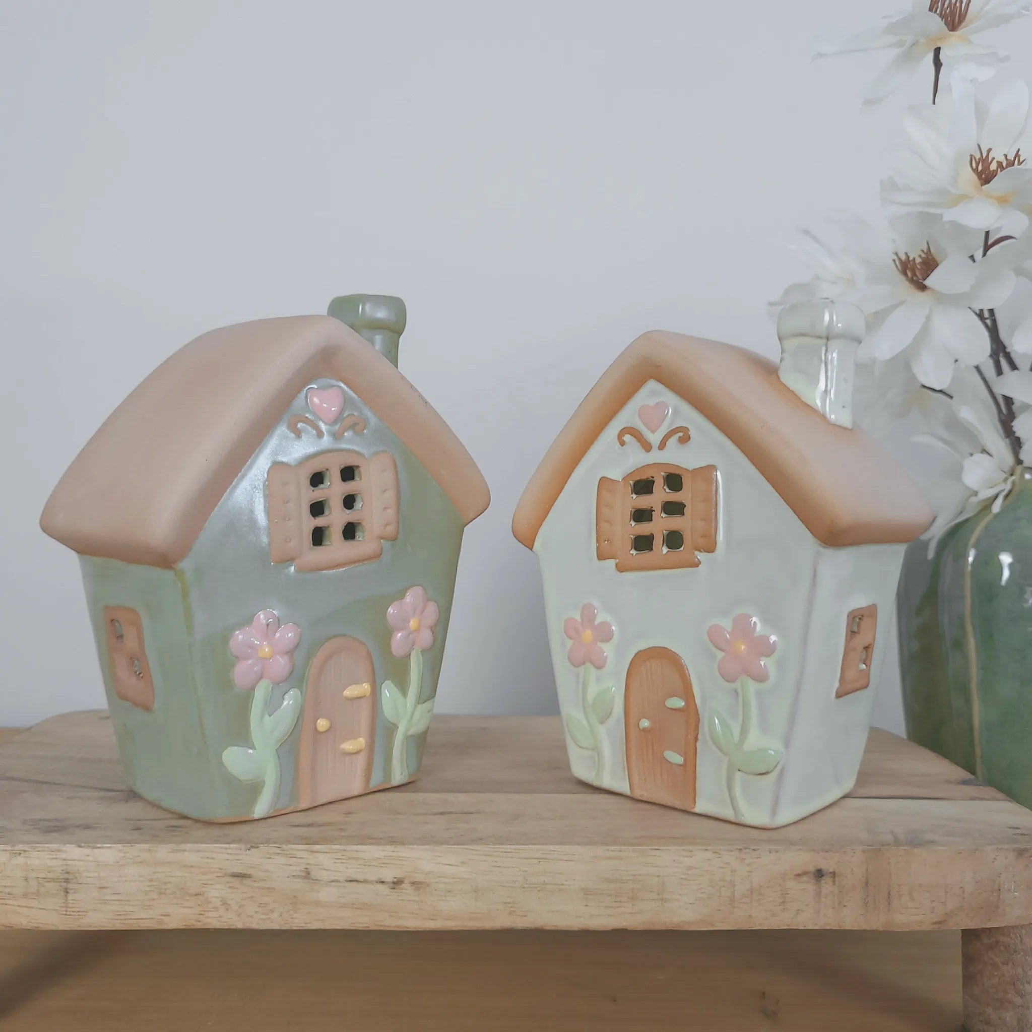 Spring Flower Ceramic House Tealight Holders