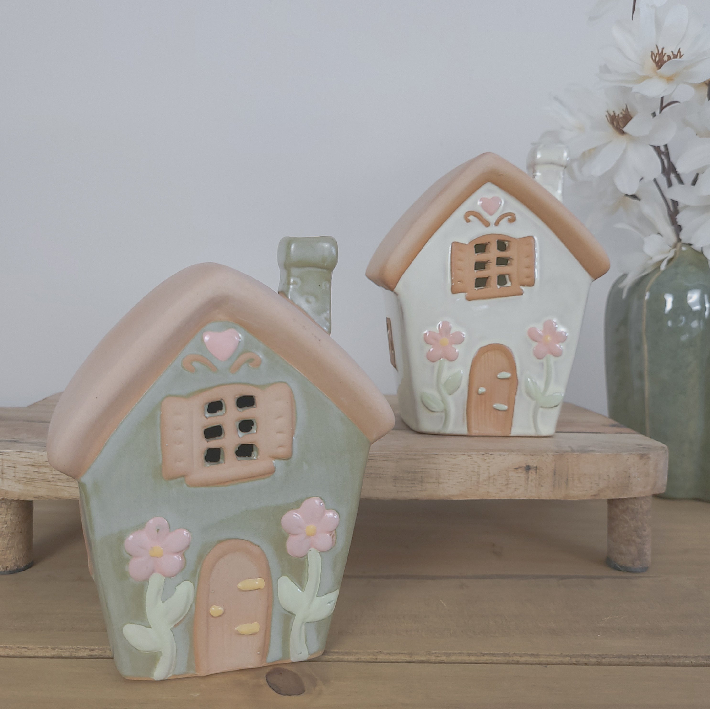 Spring Flower Ceramic House Tealight Holders
