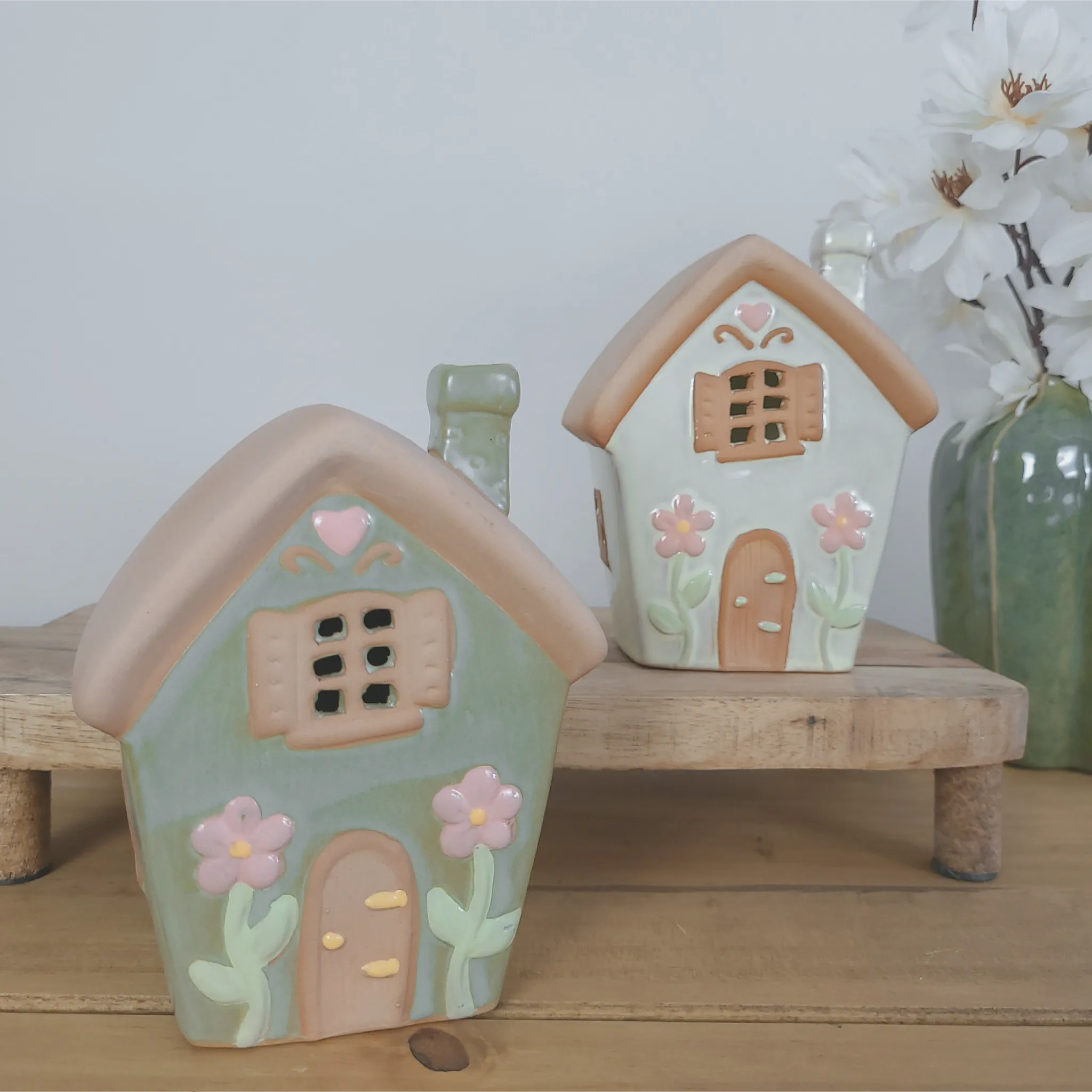 Spring Flower Ceramic House Tealight Holders