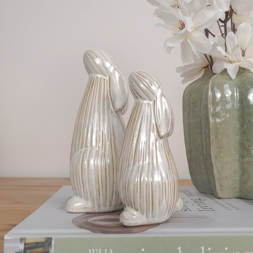 Beige Ribbed Bunny Ornaments