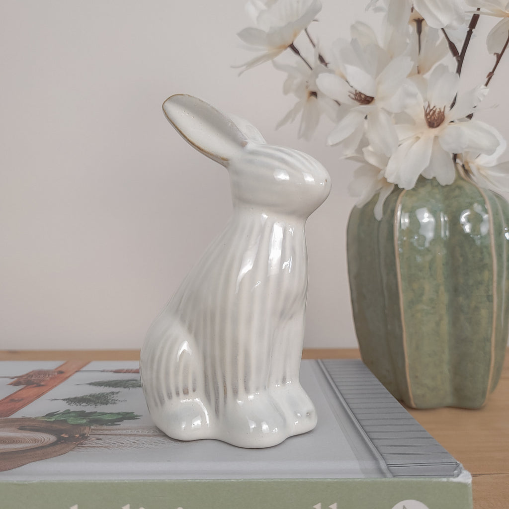 Beige Ribbed Bunny Ornaments