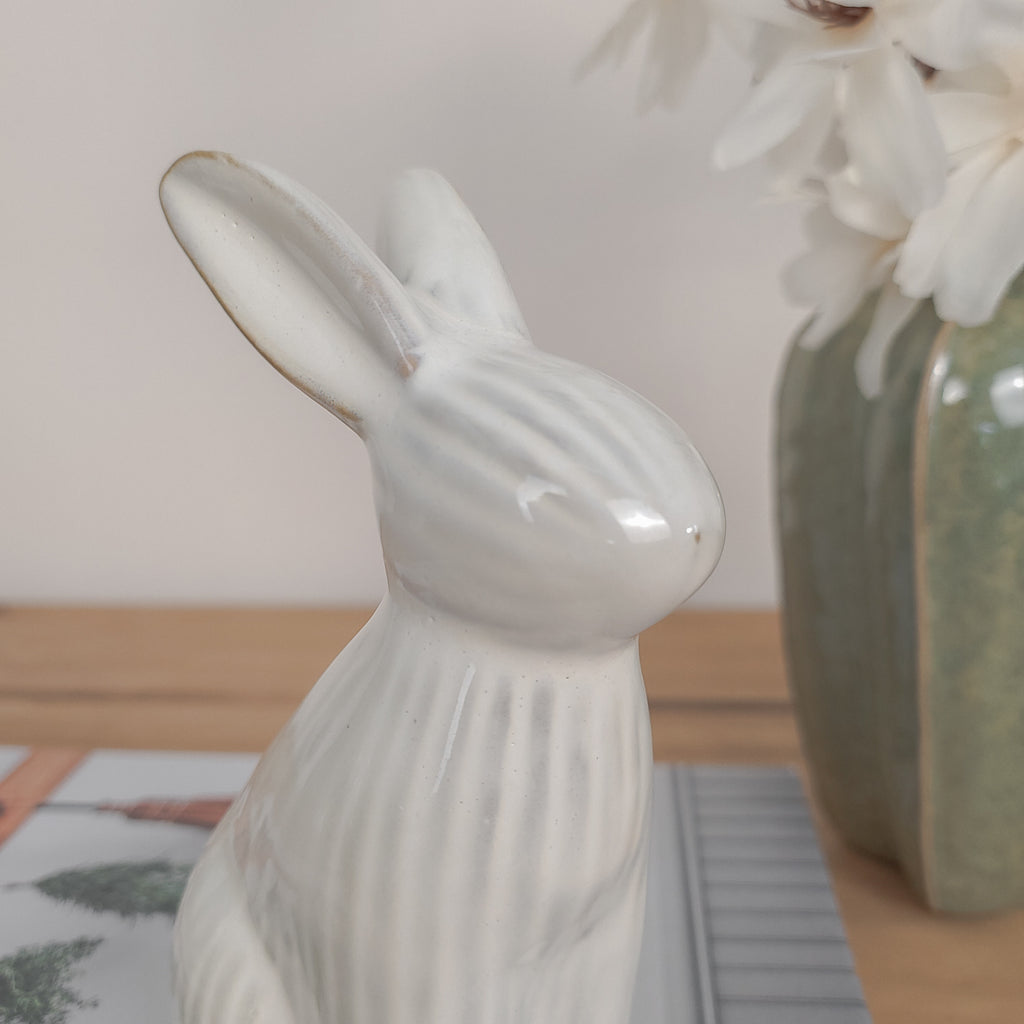 Beige Ribbed Bunny Ornaments