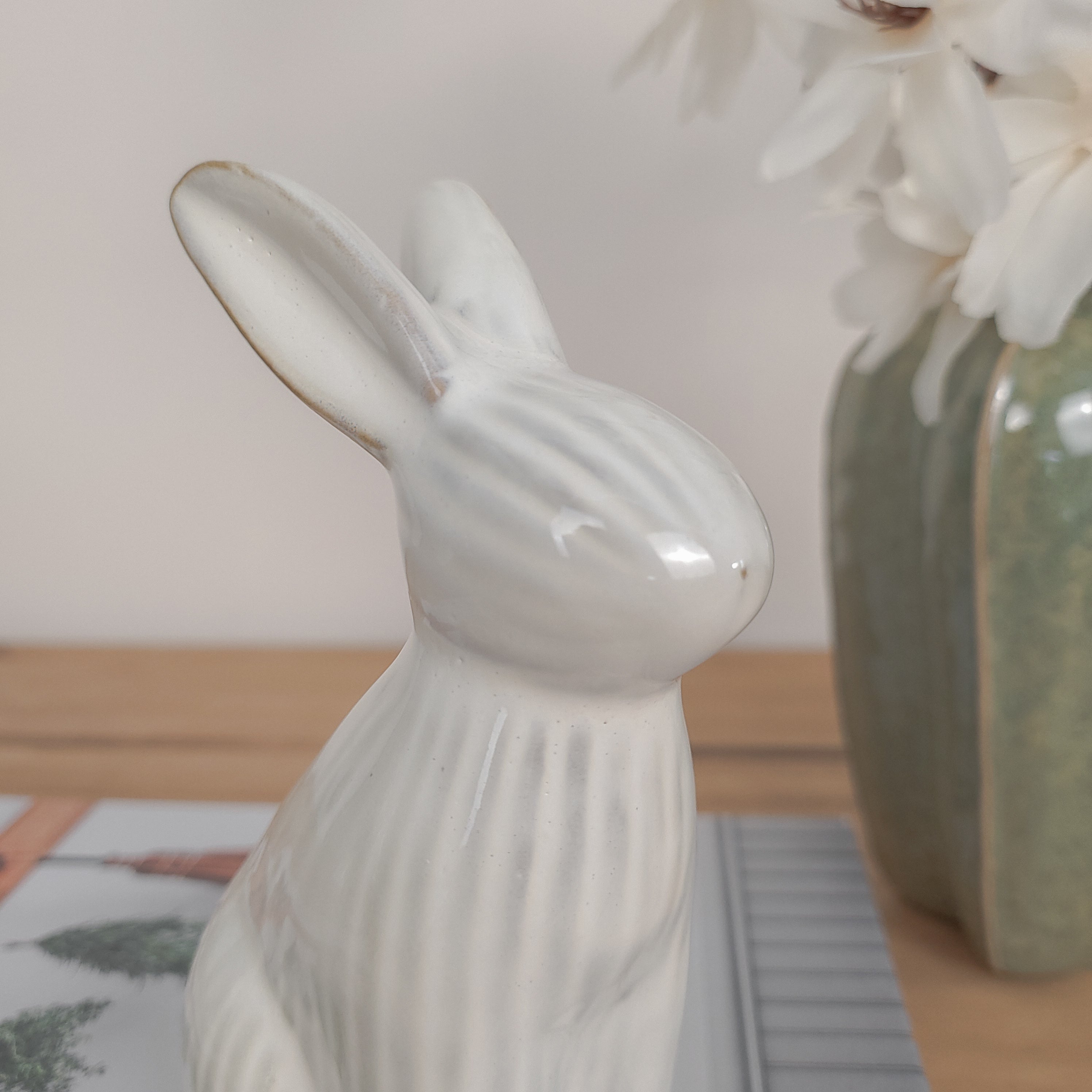 Beige Ribbed Bunny Ornaments