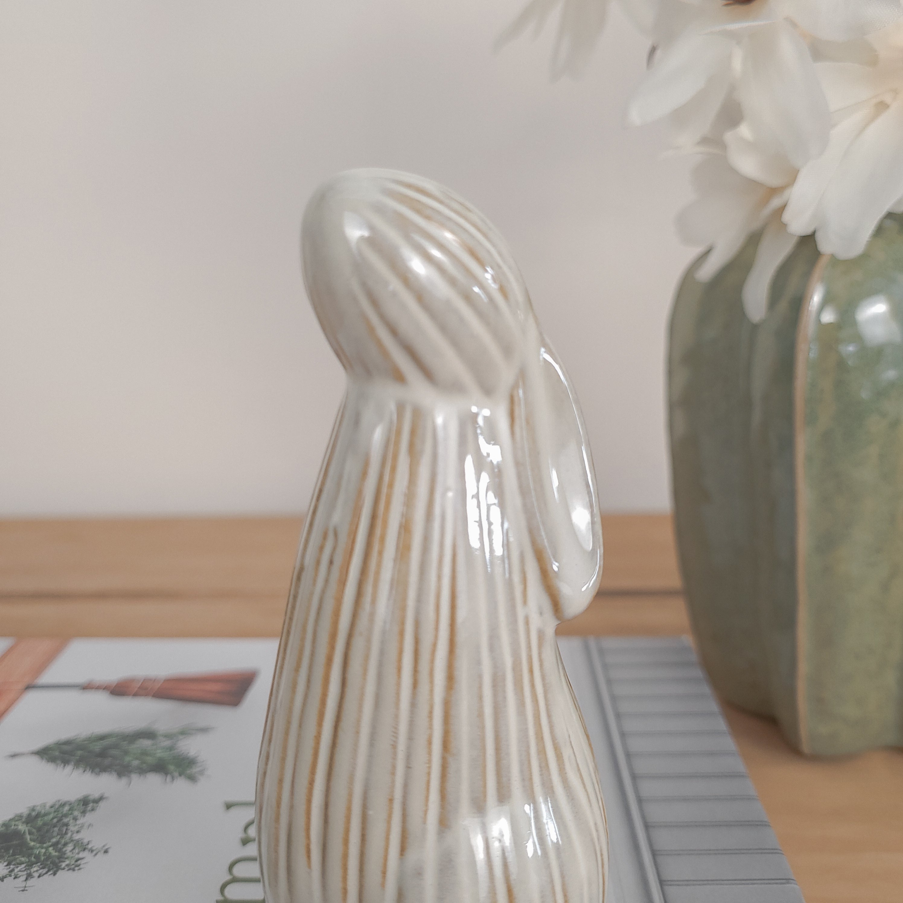 Beige Ribbed Bunny Ornaments