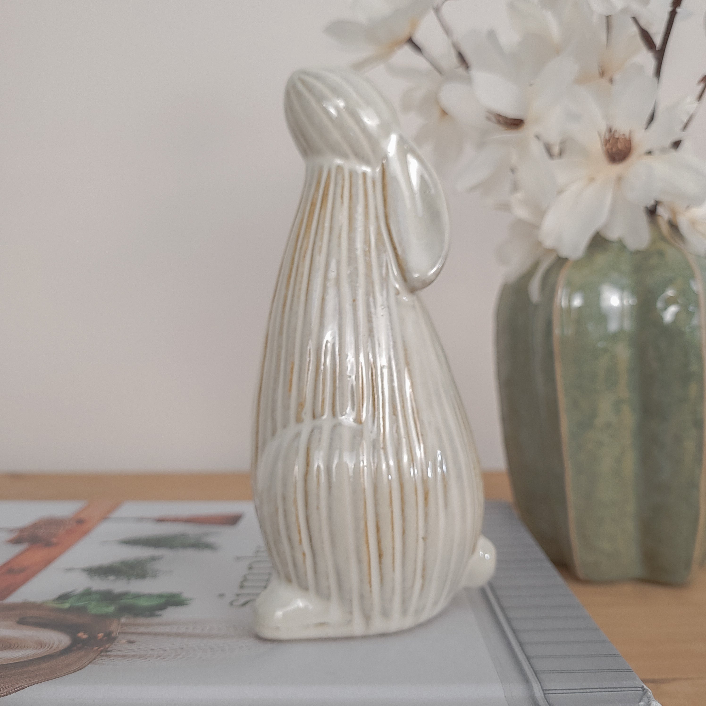 Beige Ribbed Bunny Ornaments