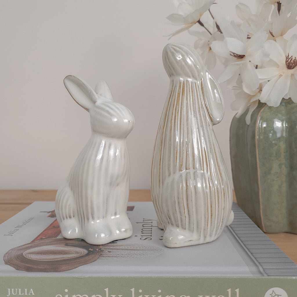 Beige Ribbed Bunny Ornaments