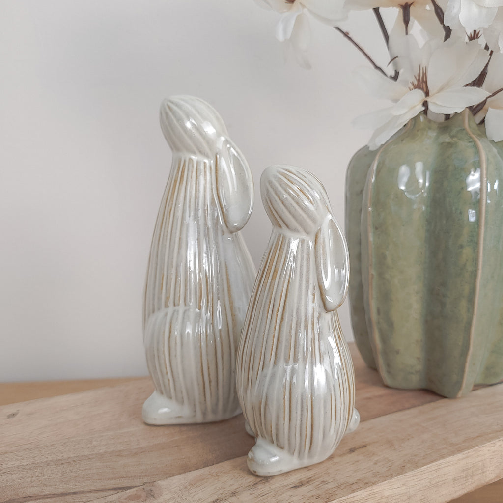 Beige Ribbed Bunny Ornaments