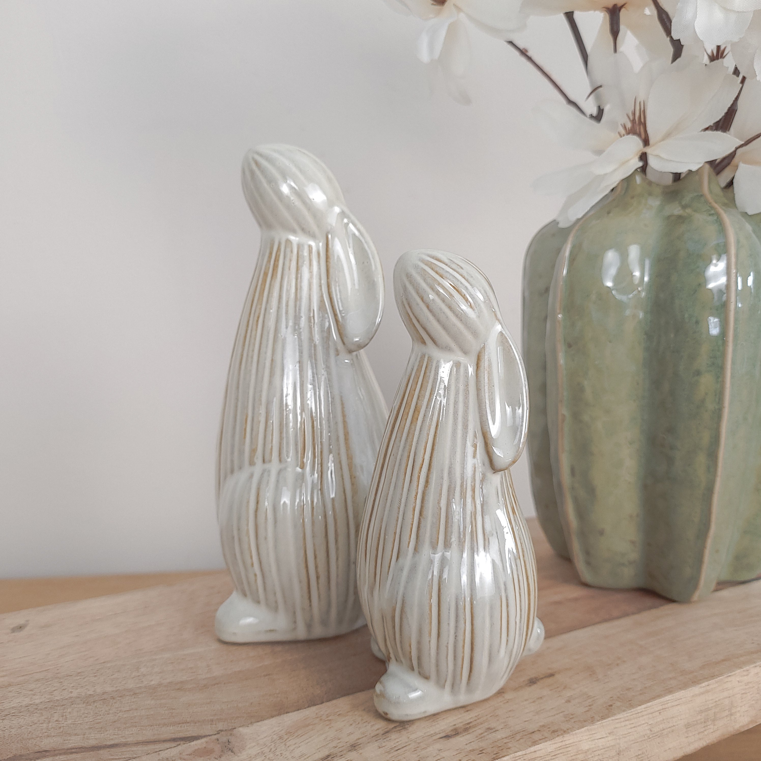 Beige Ribbed Bunny Ornaments