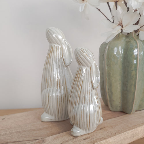 Beige Ribbed Bunny Ornaments