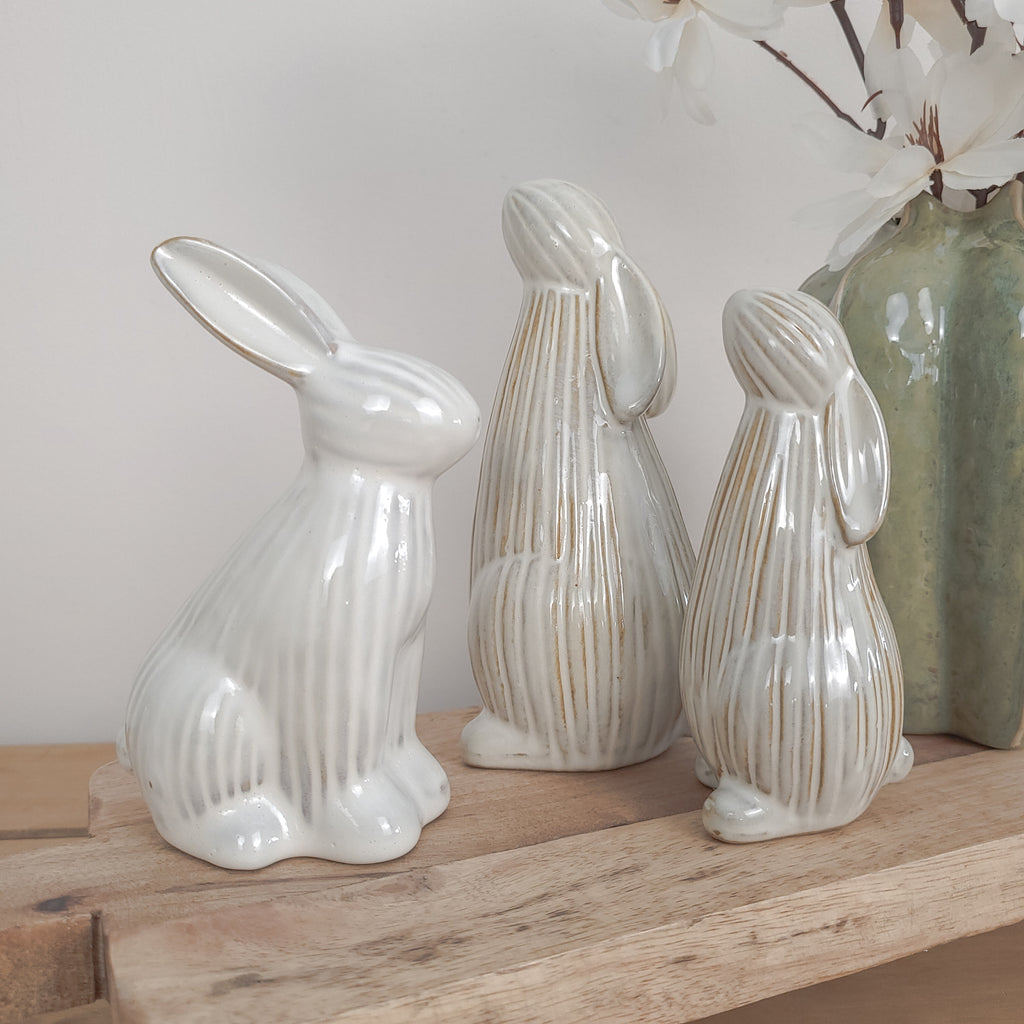 Beige Ribbed Bunny Ornaments