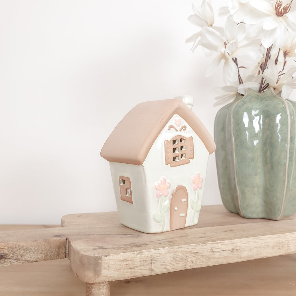 Spring Flower Ceramic House Tealight Holders