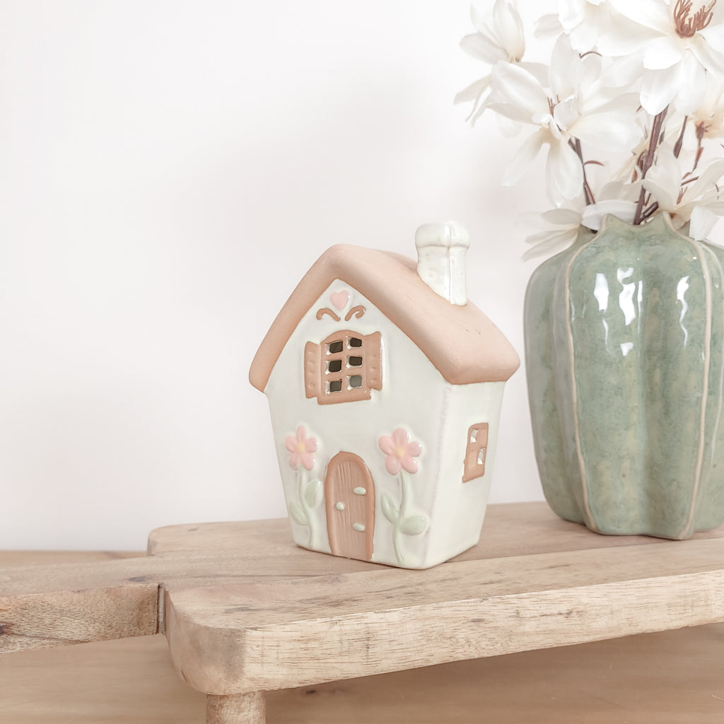 Spring Flower Ceramic House Tealight Holders