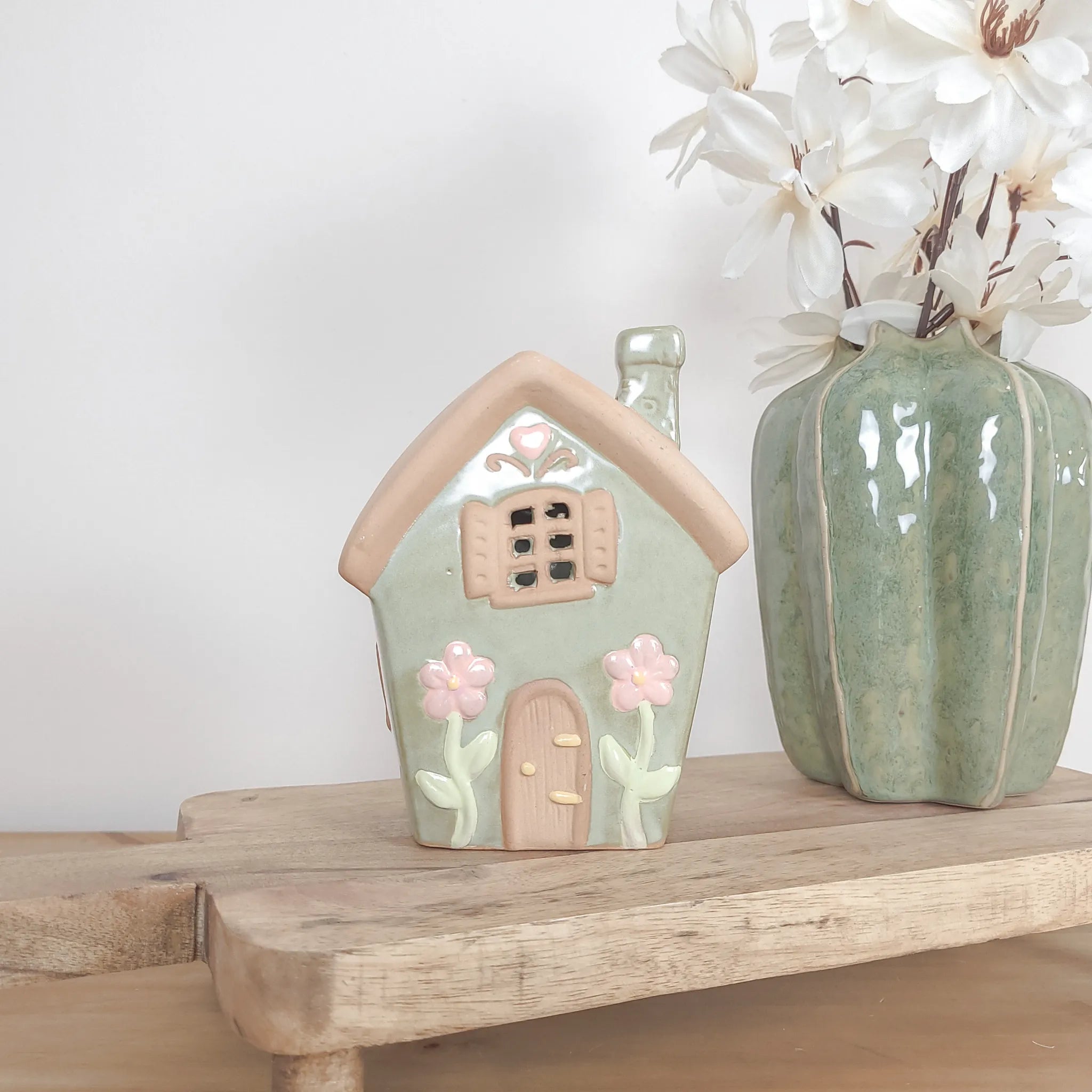 Spring Flower Ceramic House Tealight Holders
