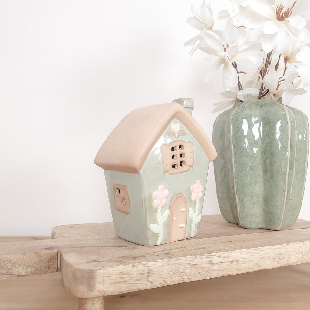 Spring Flower Ceramic House Tealight Holders