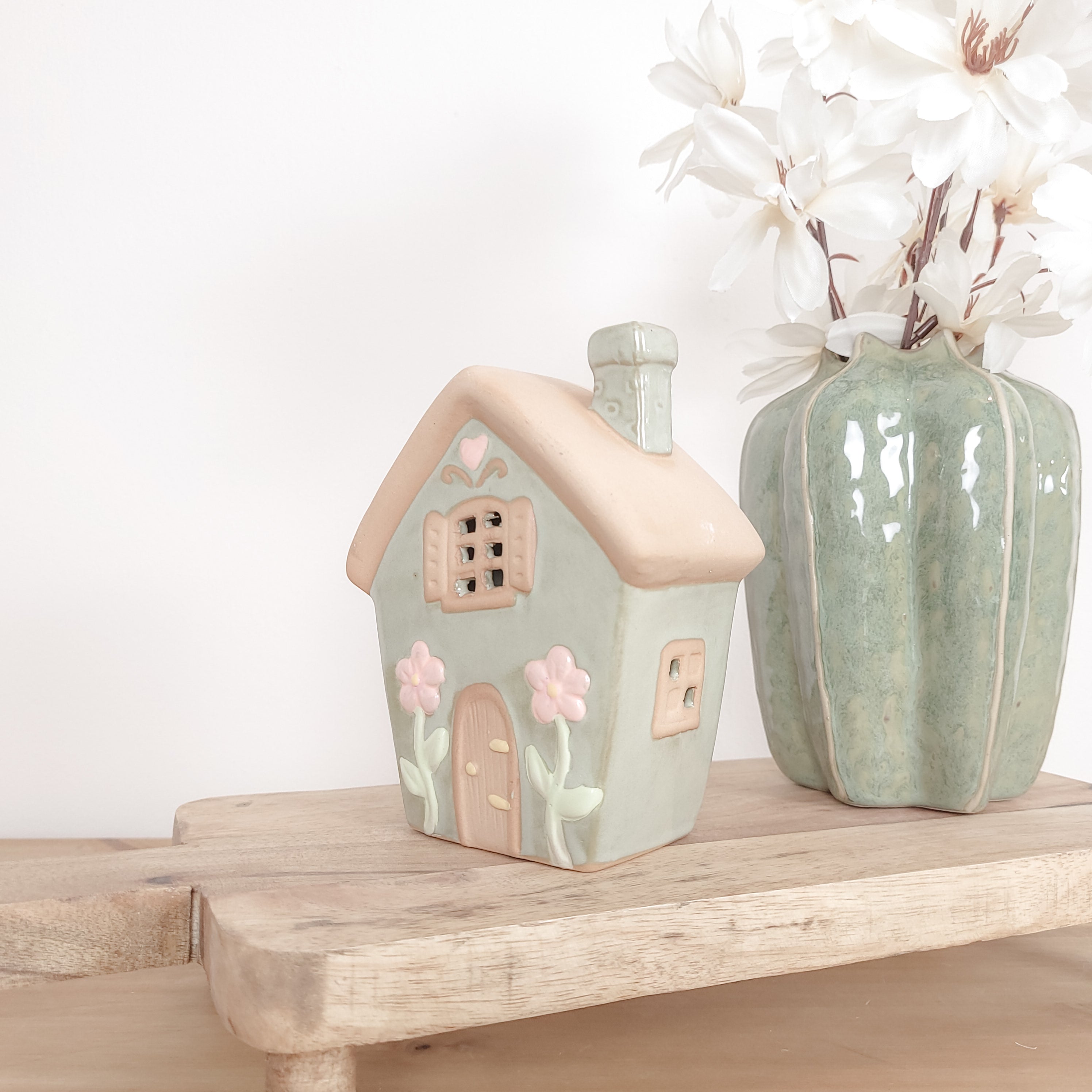 Spring Flower Ceramic House Tealight Holders