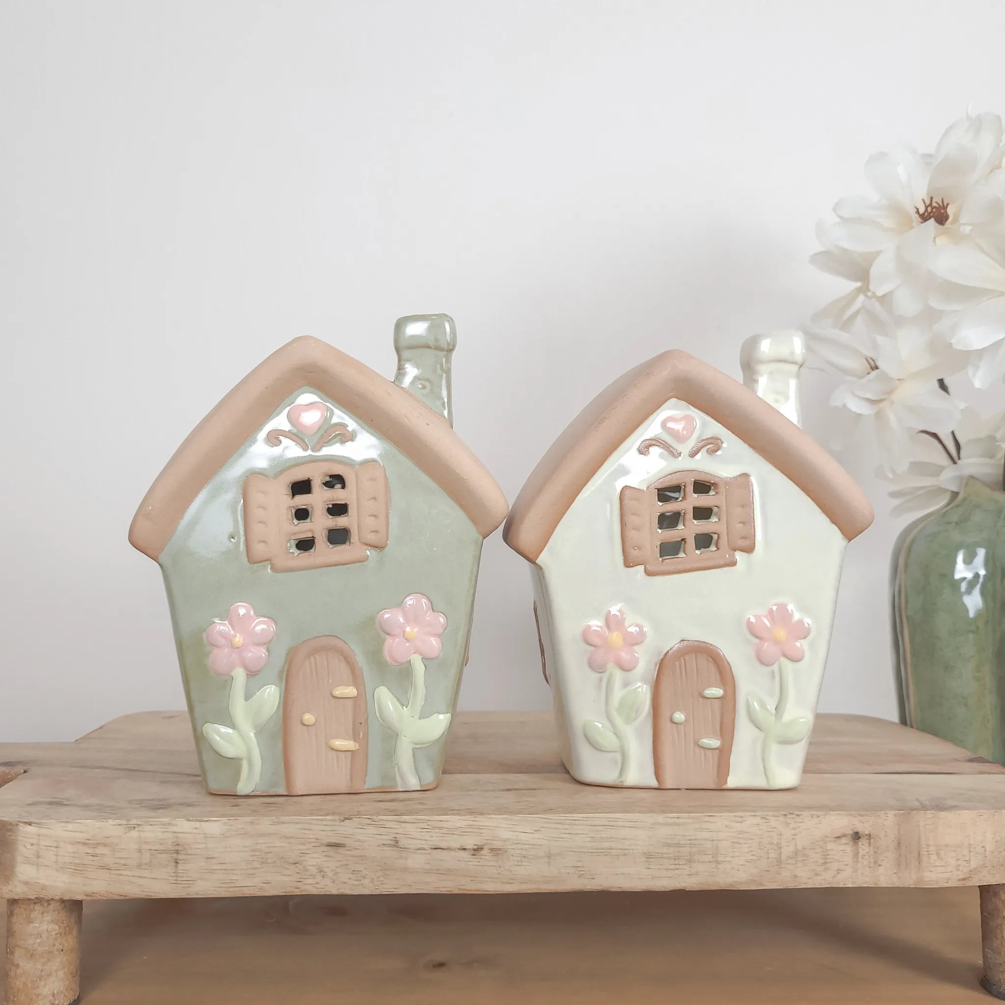 Spring Flower Ceramic House Tealight Holders