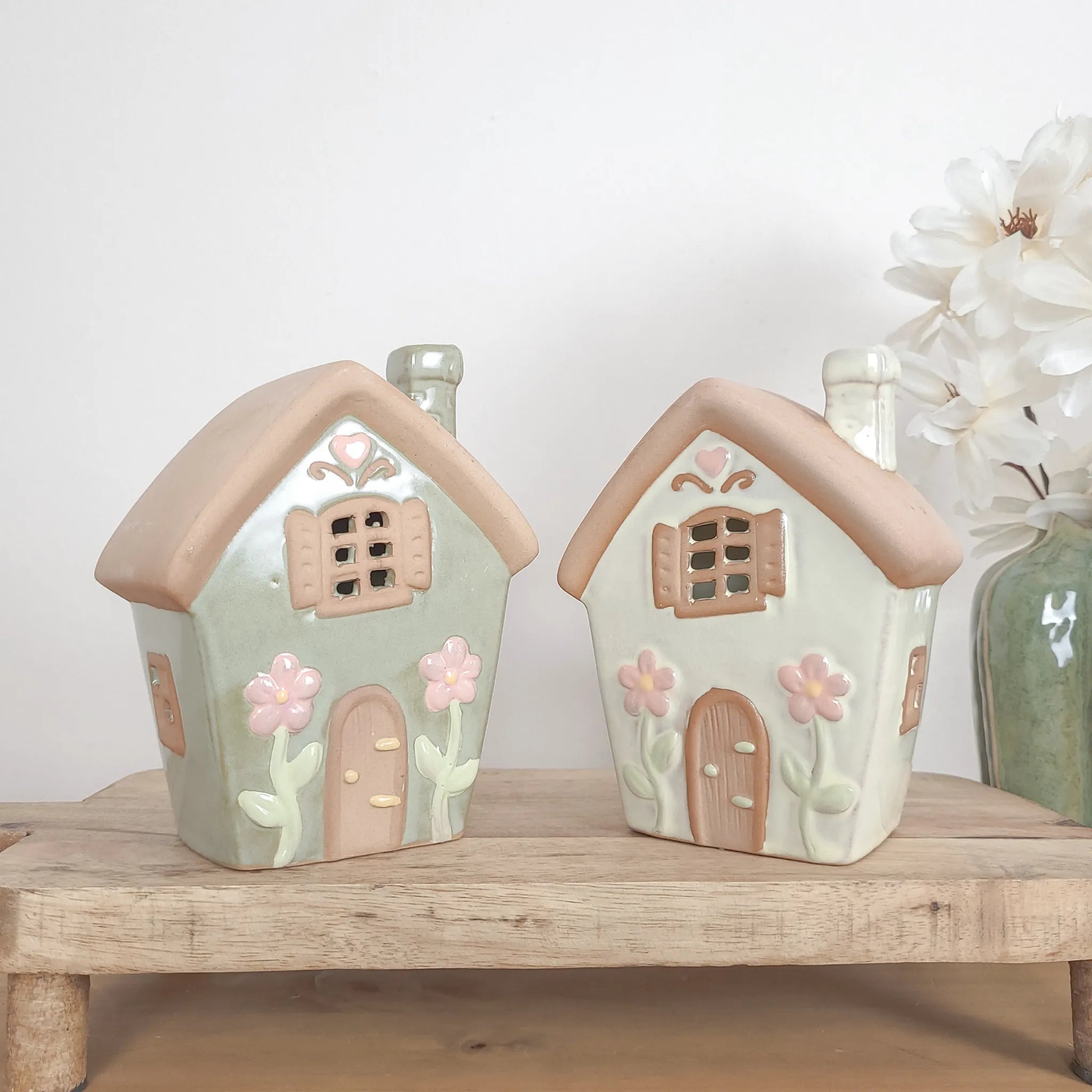 Spring Flower Ceramic House Tealight Holders