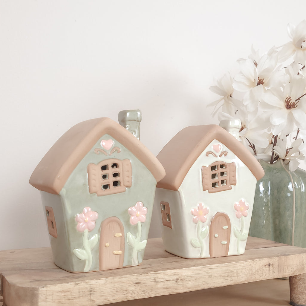 Spring Flower Ceramic House Tealight Holders