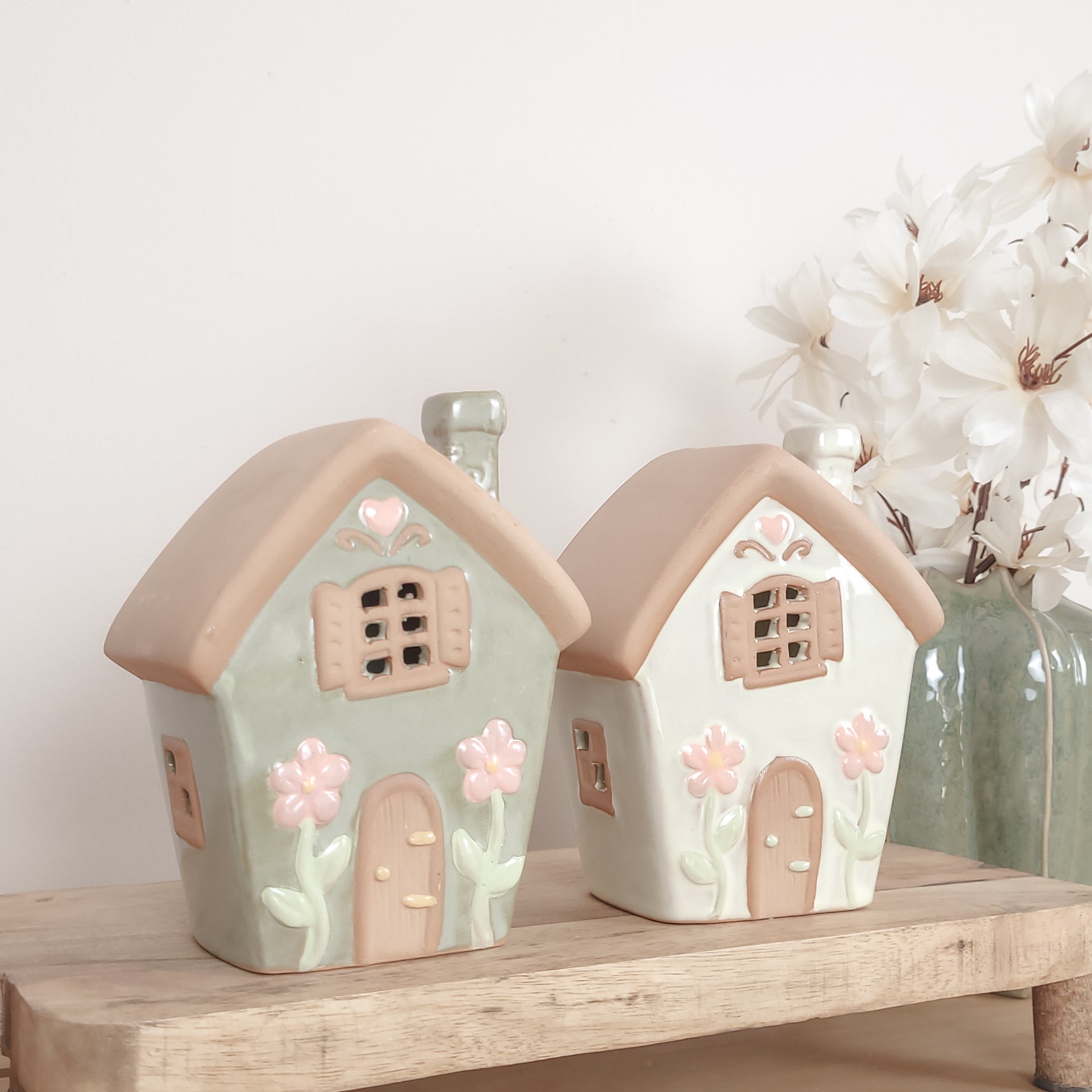 Spring Flower Ceramic House Tealight Holders
