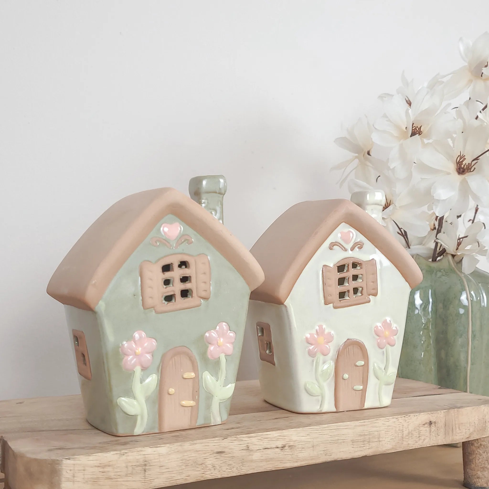 Spring Flower Ceramic House Tealight Holders