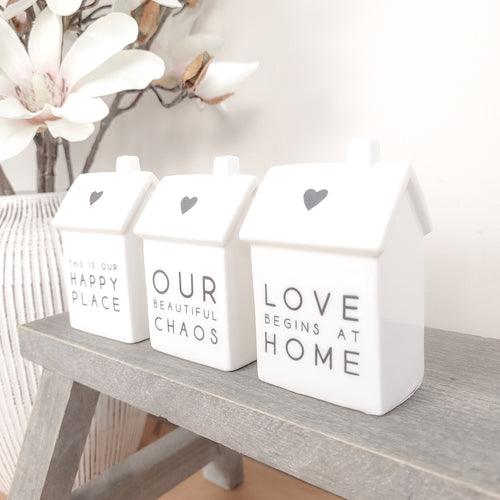 Small Porcelain House Ornaments with Quotes 9cm