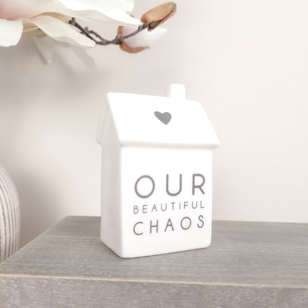 Small Porcelain House Ornaments with Quotes 9cm
