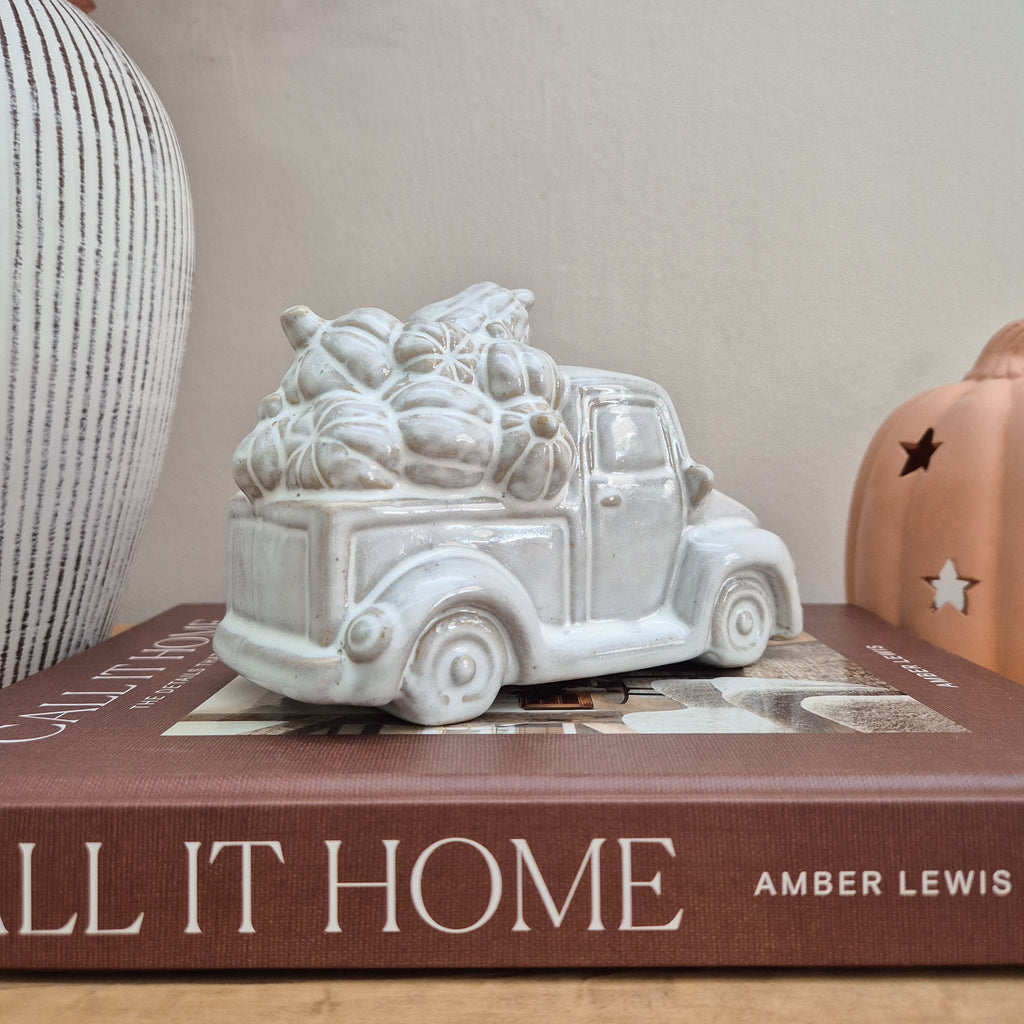 Glazed Ceramic Pumpkin Trailer Ornament
