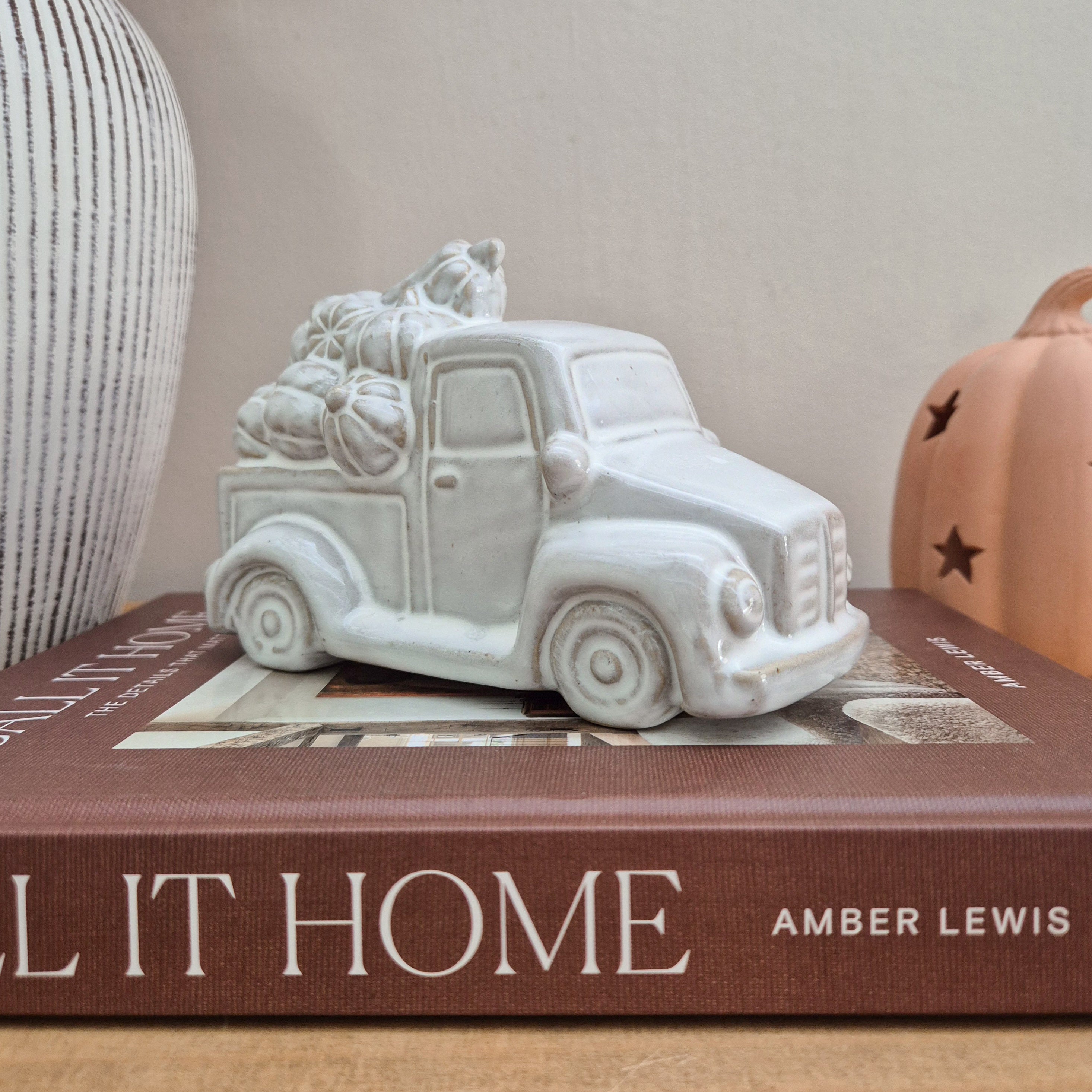 Glazed Ceramic Pumpkin Trailer Ornament
