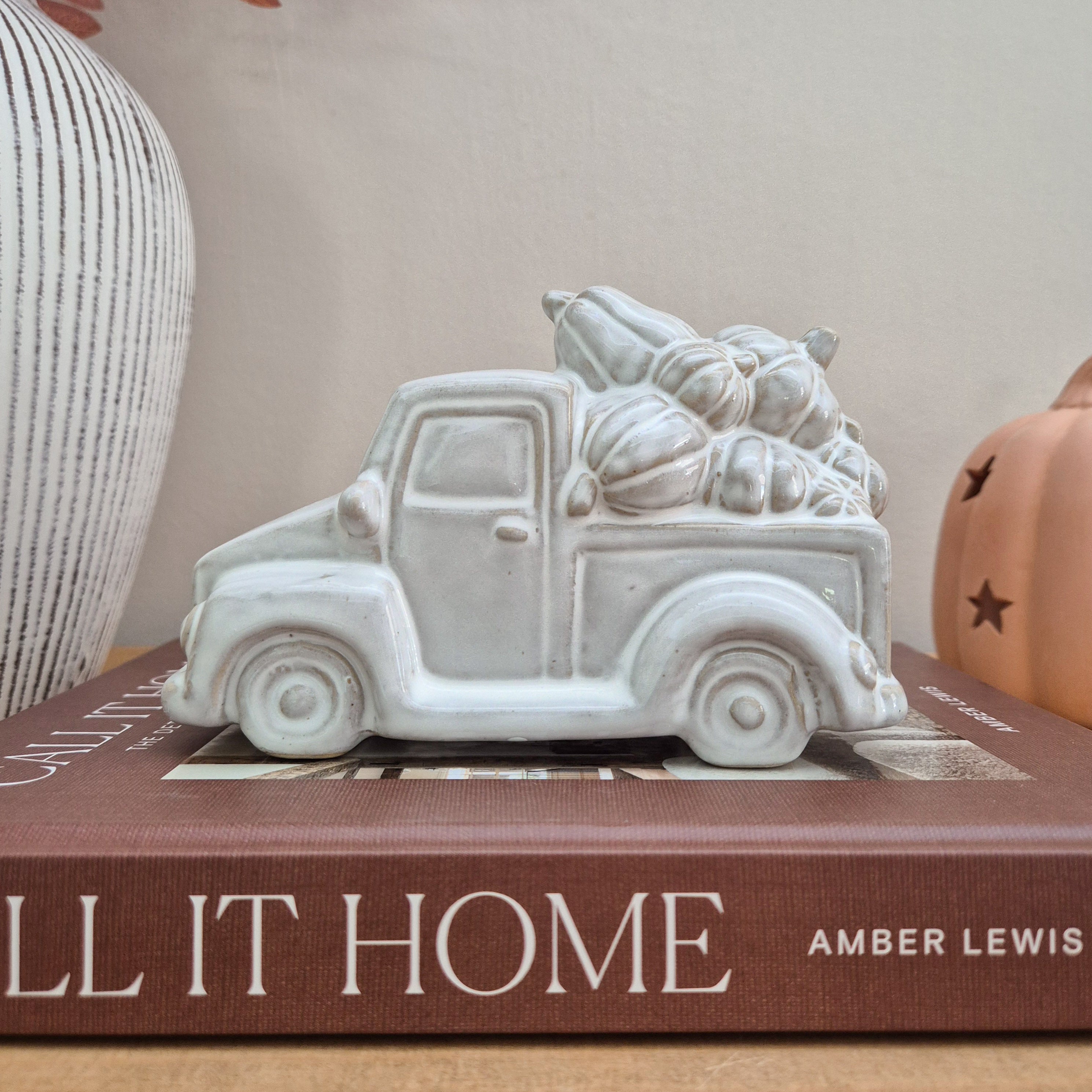 Glazed Ceramic Pumpkin Trailer Ornament