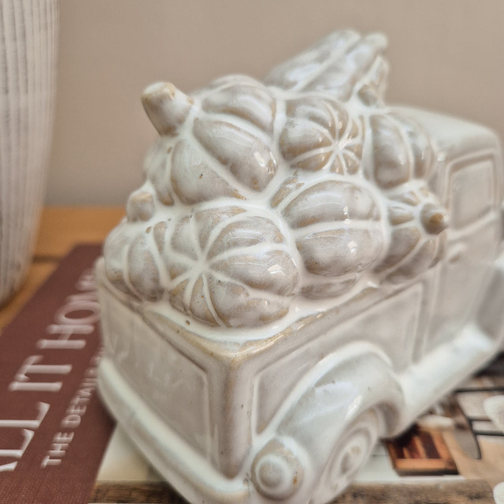 Glazed Ceramic Pumpkin Trailer Ornament