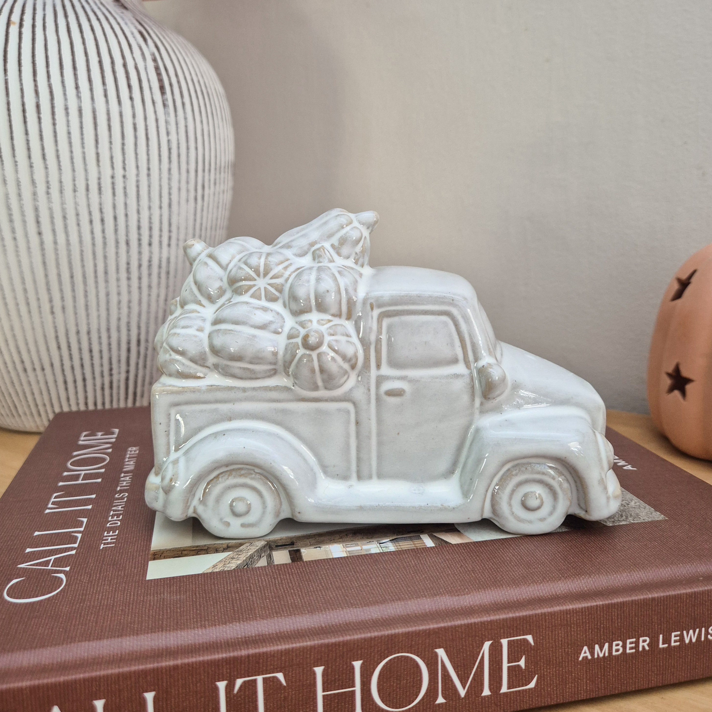 Glazed Ceramic Pumpkin Trailer Ornament