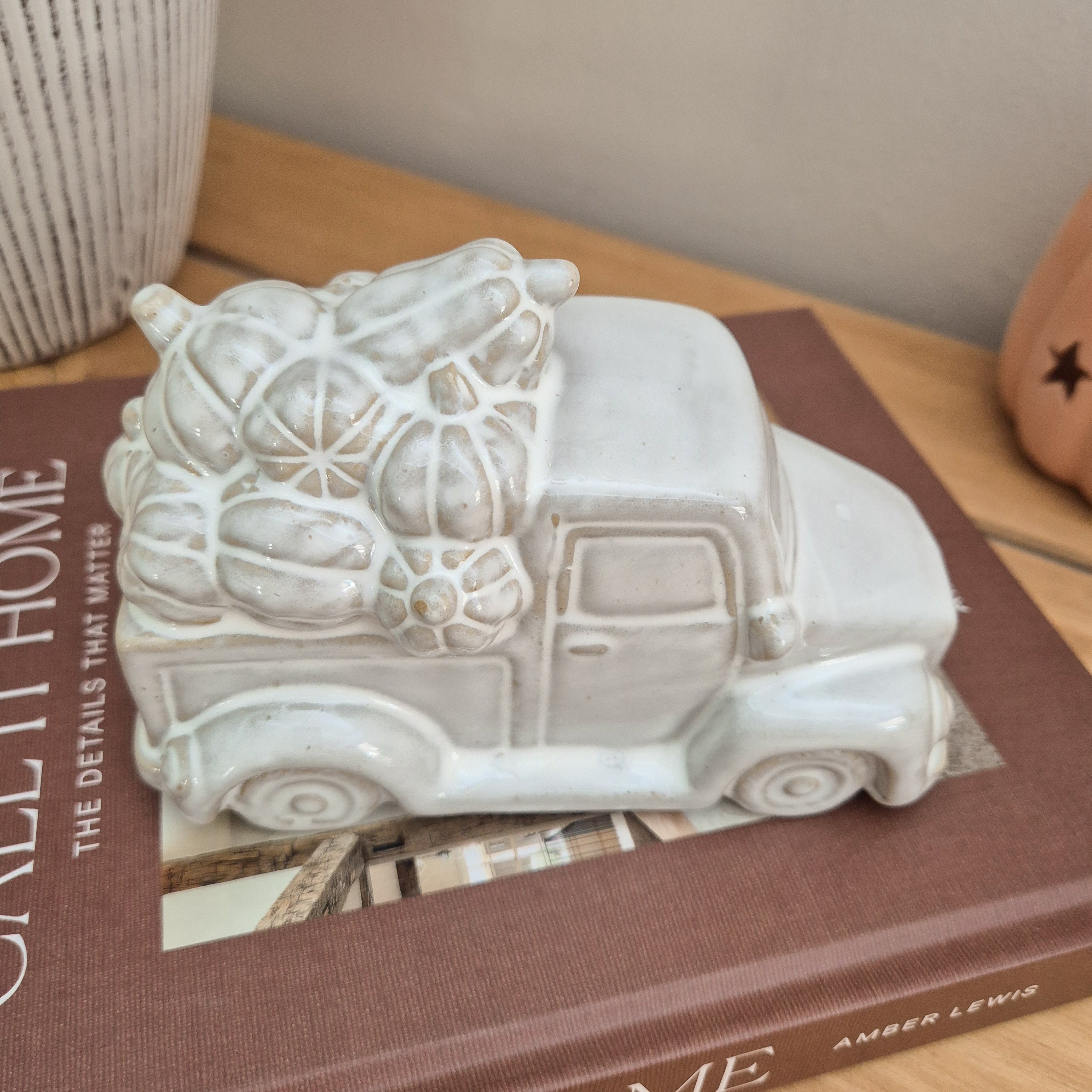 Glazed Ceramic Pumpkin Trailer Ornament