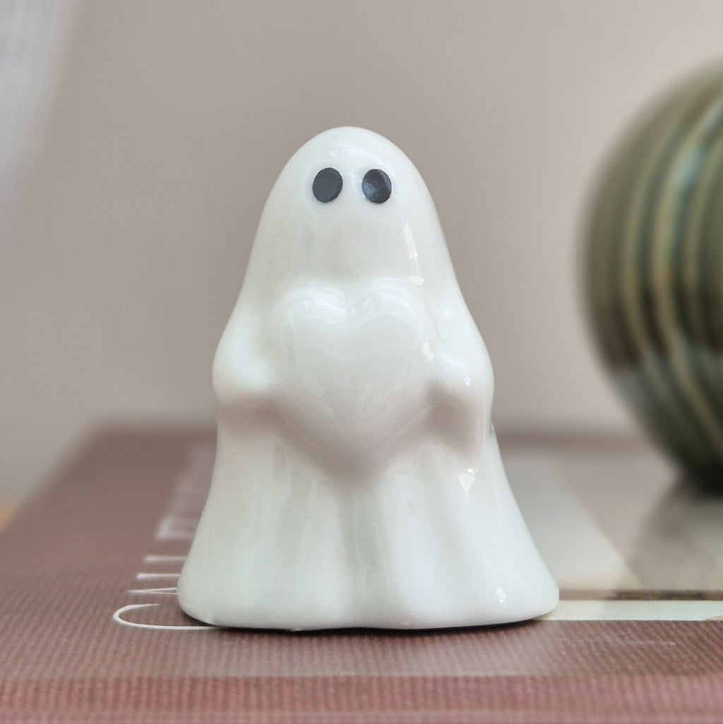 Mini Porcelain Ghost Holding Heart