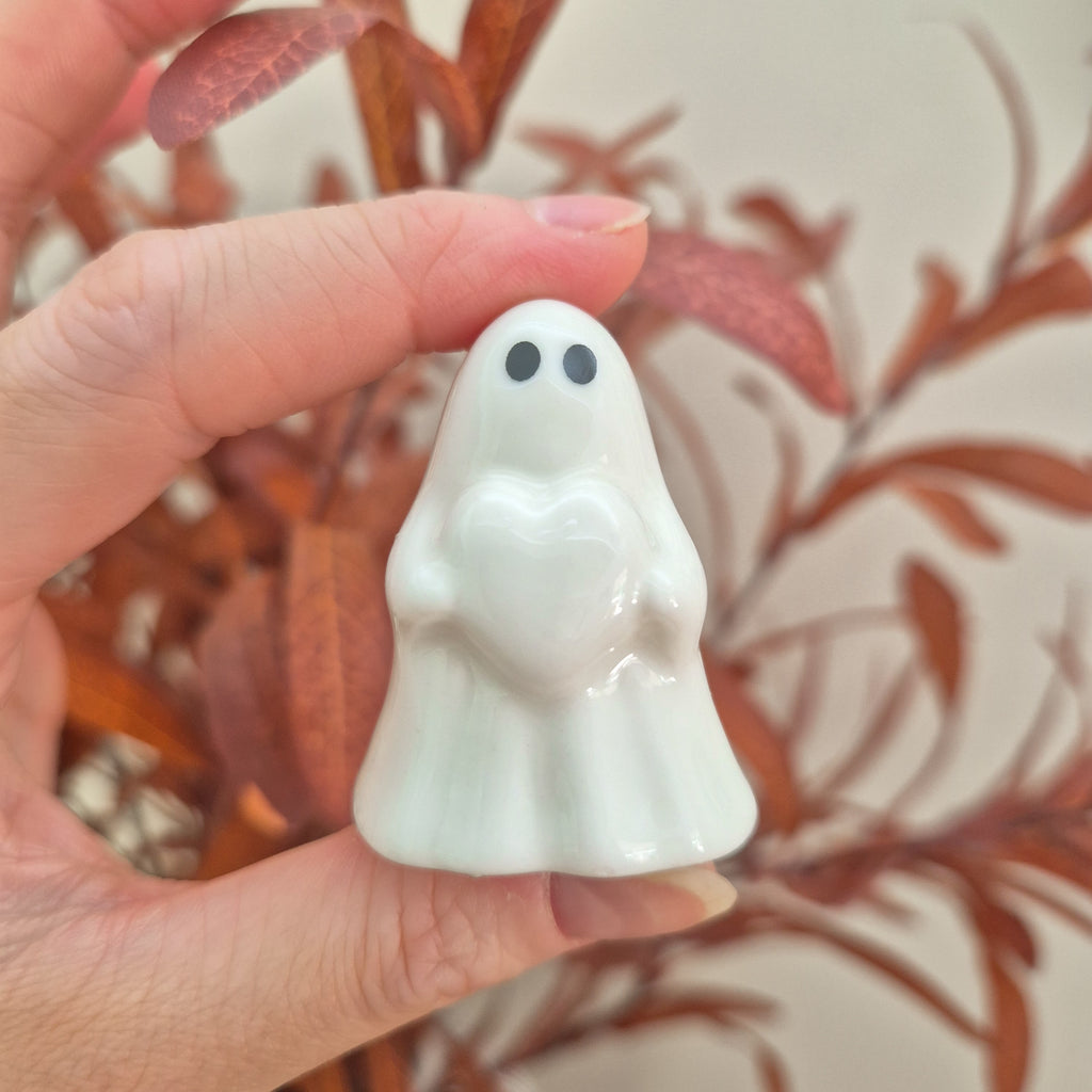 Mini Porcelain Ghost Holding Heart