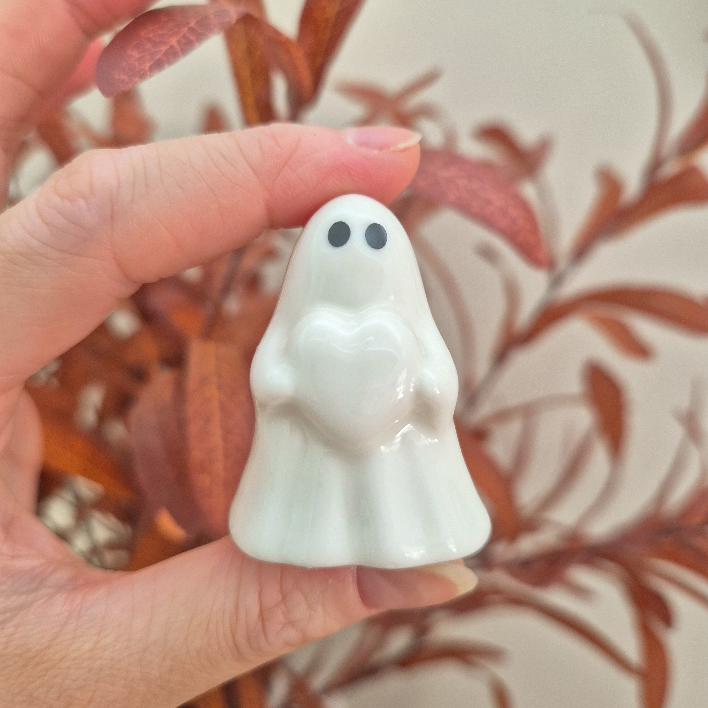 Mini Porcelain Ghost Holding Heart