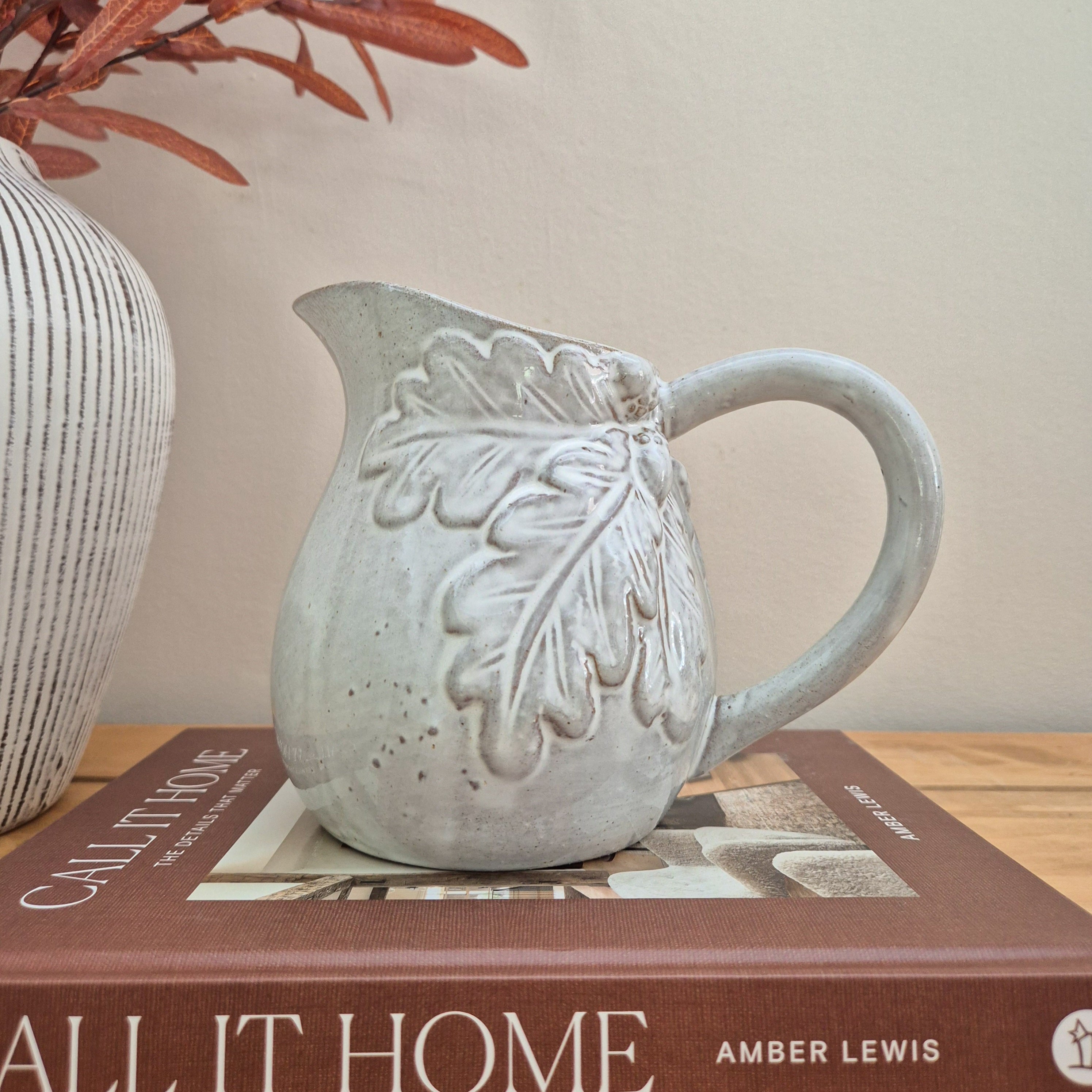 Rustic Glazed Oak Leaf Jug