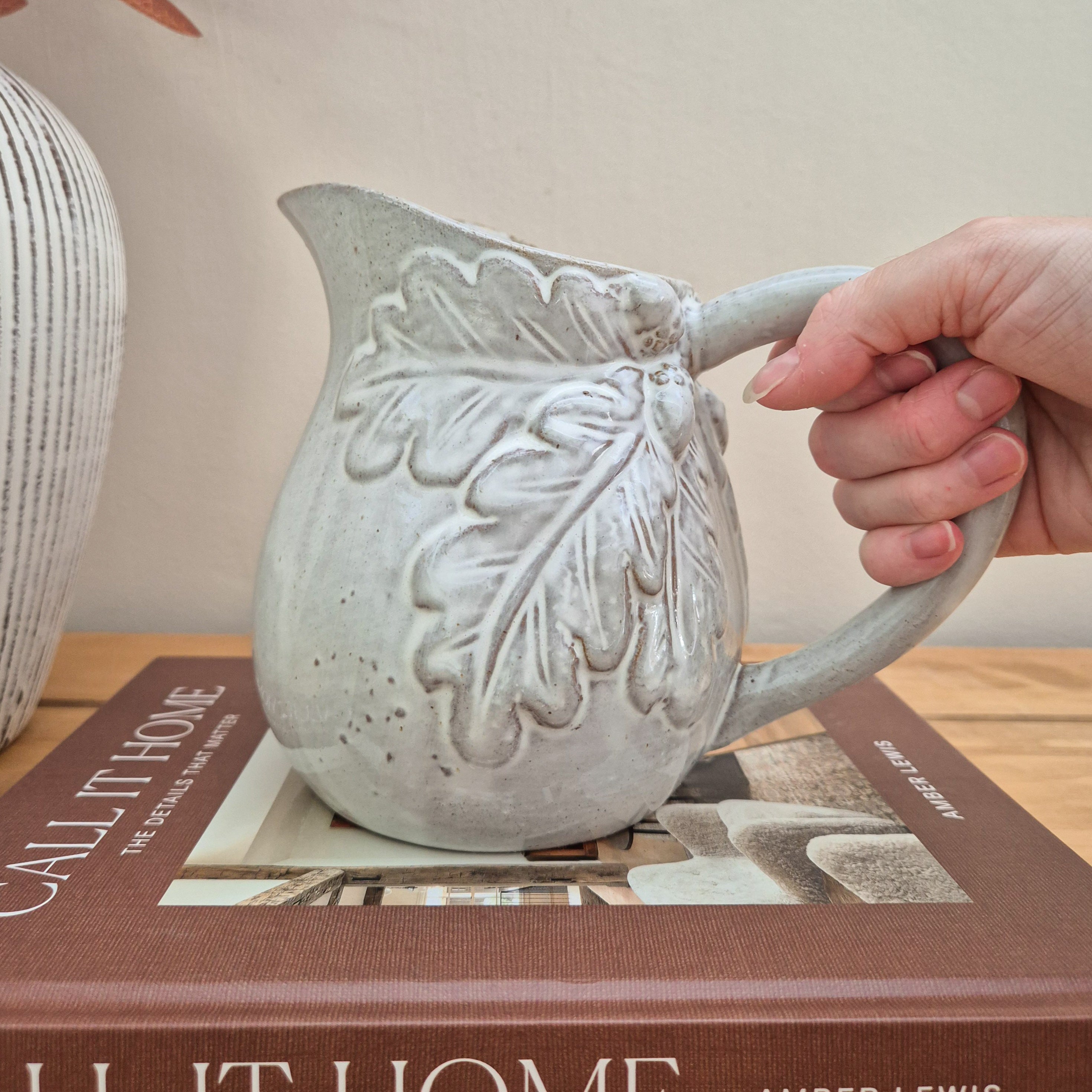 Rustic Glazed Oak Leaf Jug