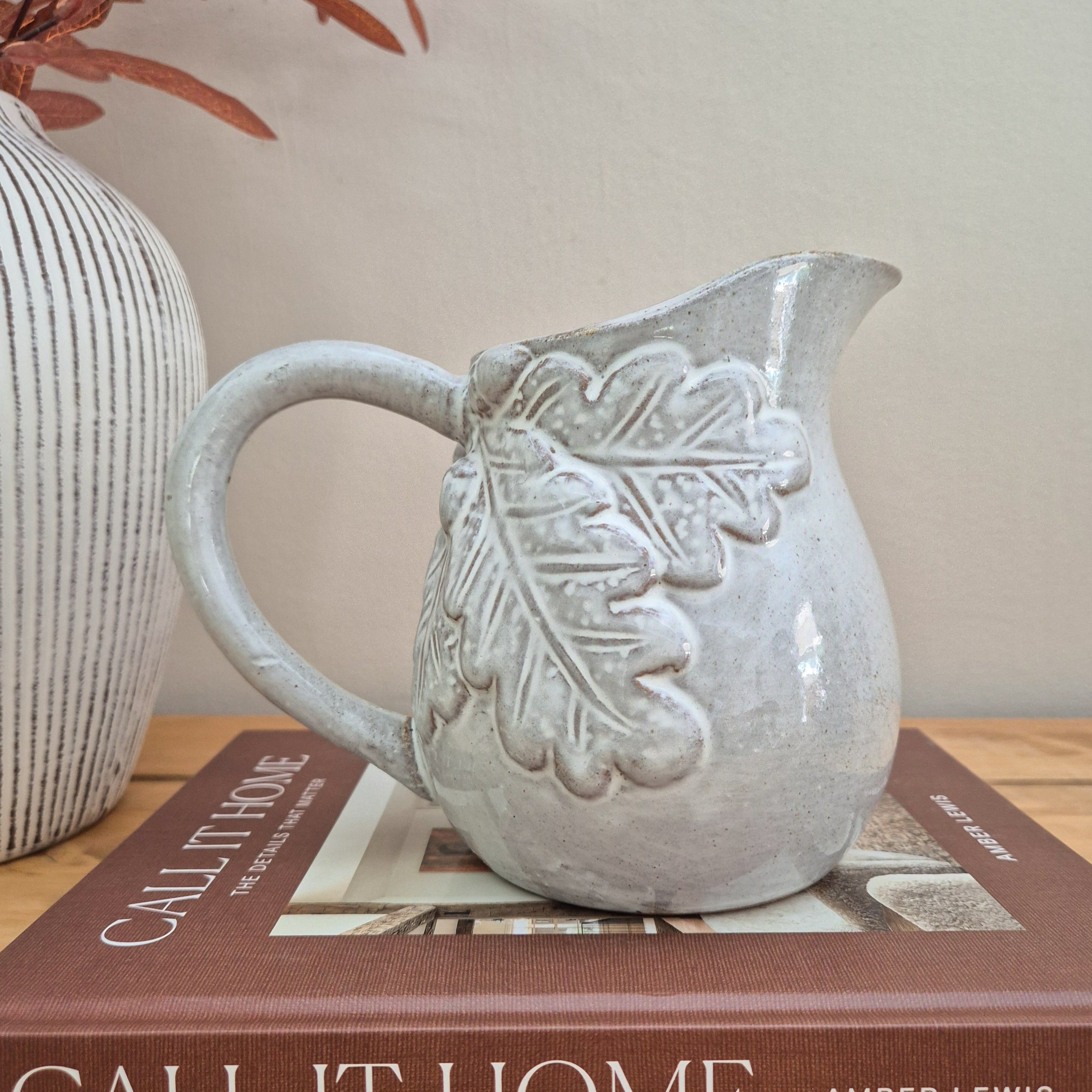 Rustic Glazed Oak Leaf Jug