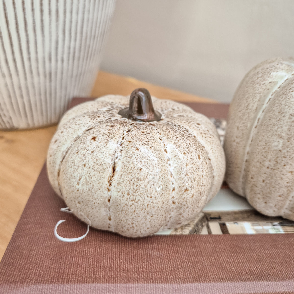 Beige Speckled Ceramic Pumpkin Ornaments