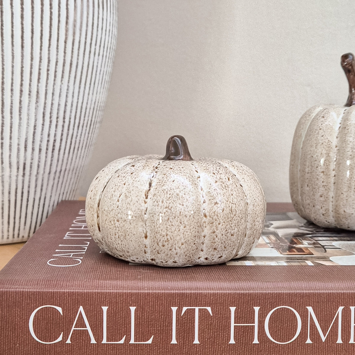 Beige Speckled Ceramic Pumpkin Ornaments