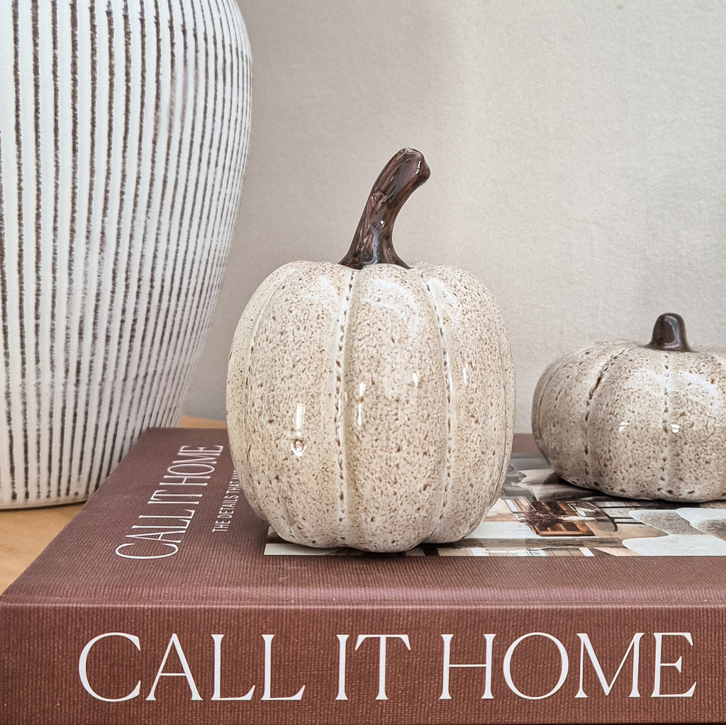 Beige Speckled Ceramic Pumpkin Ornaments