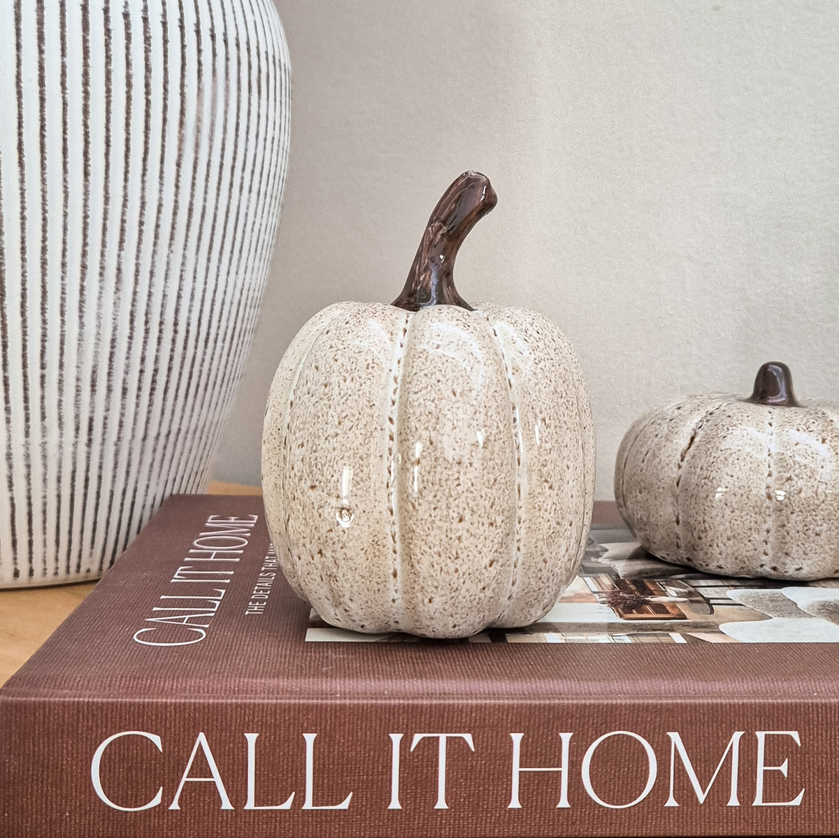 Beige Speckled Ceramic Pumpkin Ornaments