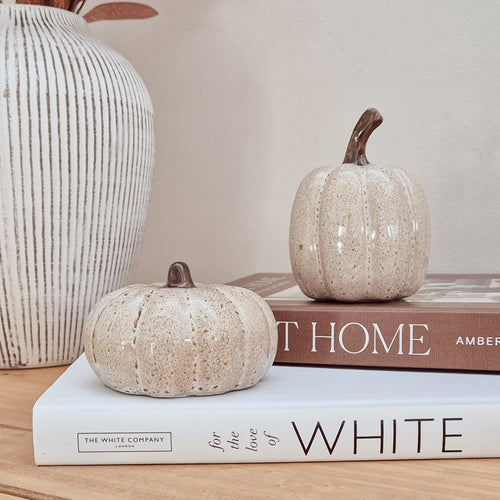 Beige Speckled Ceramic Pumpkin Ornaments