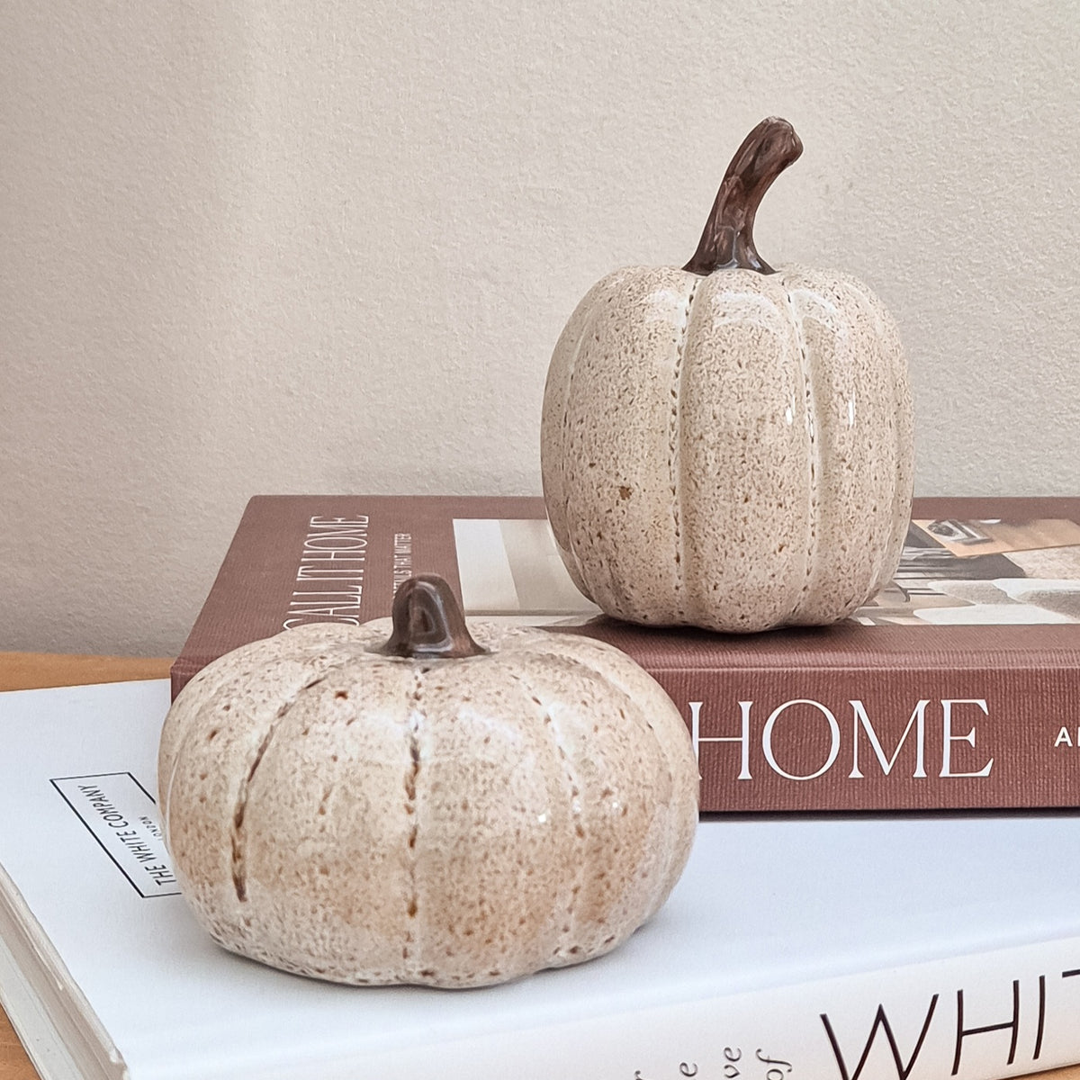 Beige Speckled Ceramic Pumpkin Ornaments