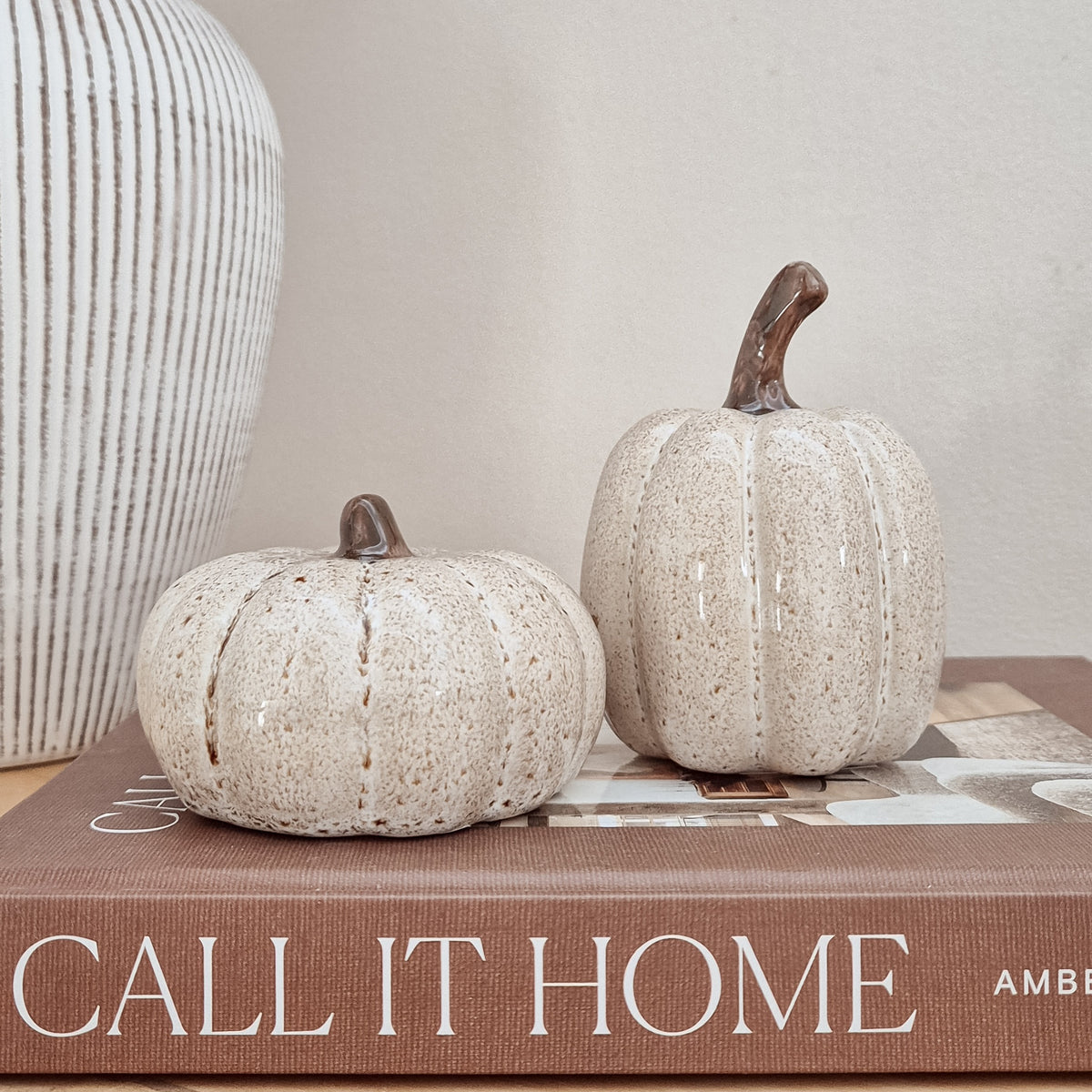 Beige Speckled Ceramic Pumpkin Ornaments