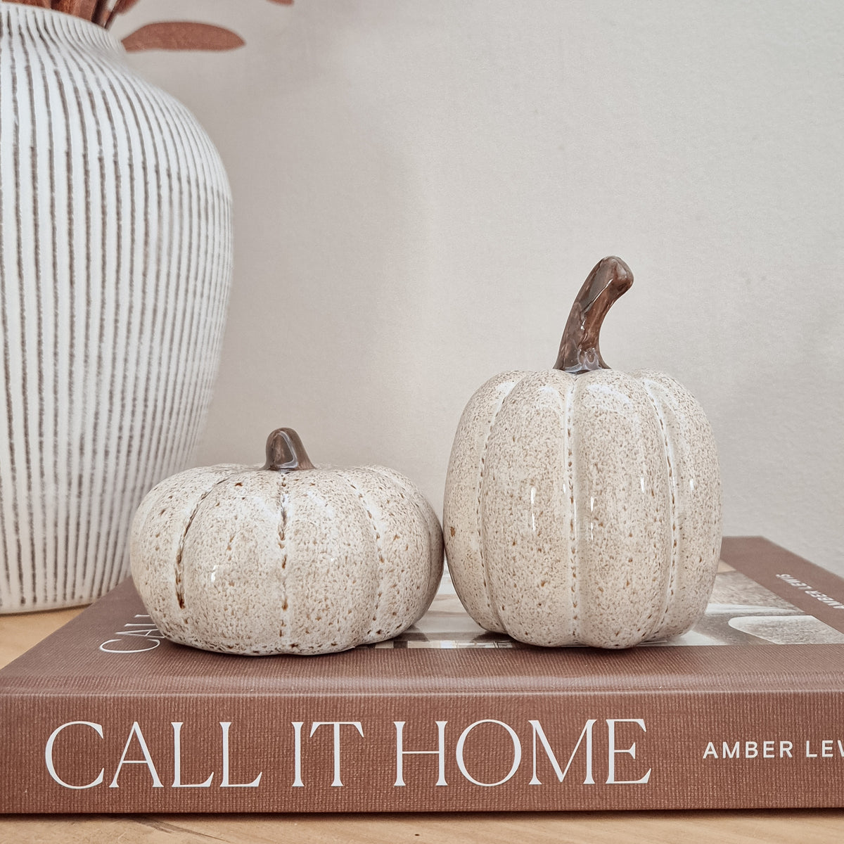 Beige Speckled Ceramic Pumpkin Ornaments